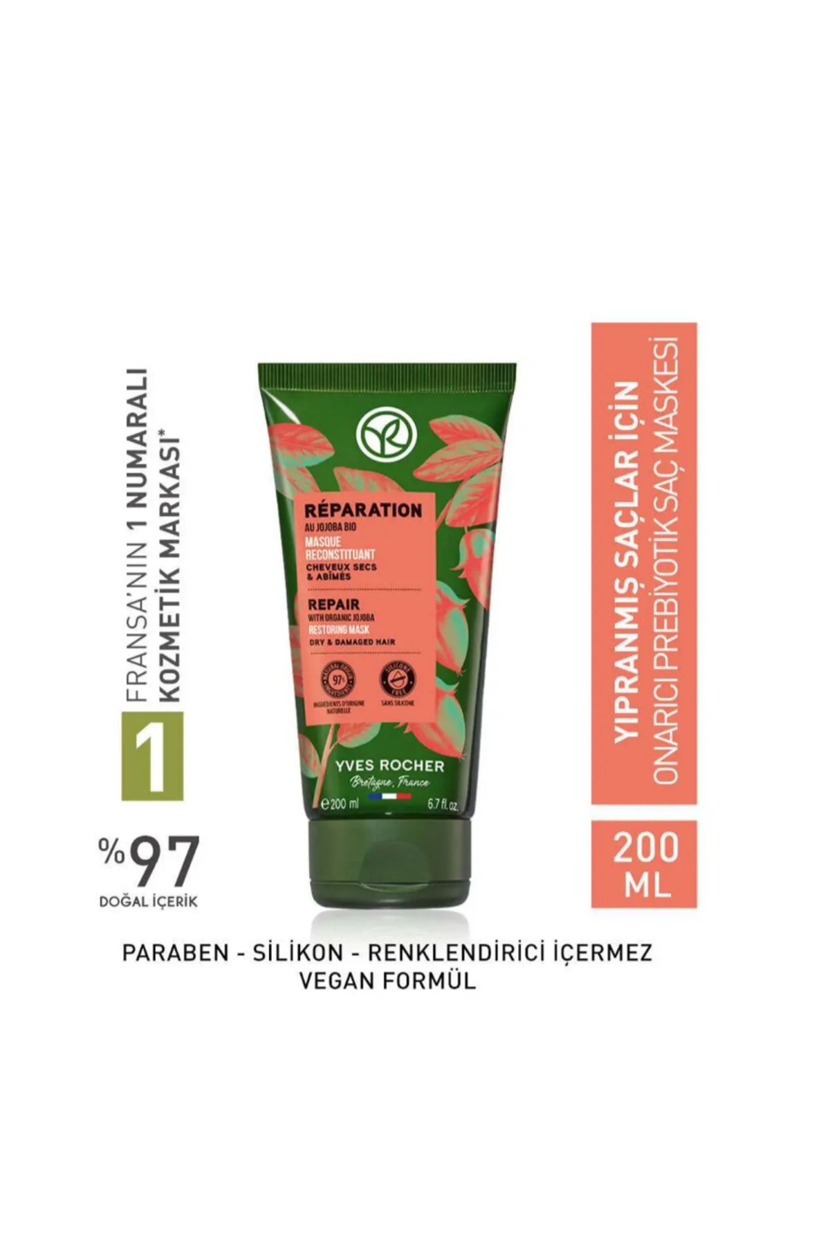 Yves Rocher-Prebiotic Hair Mask Damaged Hair Reparation Organic Jojoba Oil Omega 6 & 9 and Agave 200 ml 1