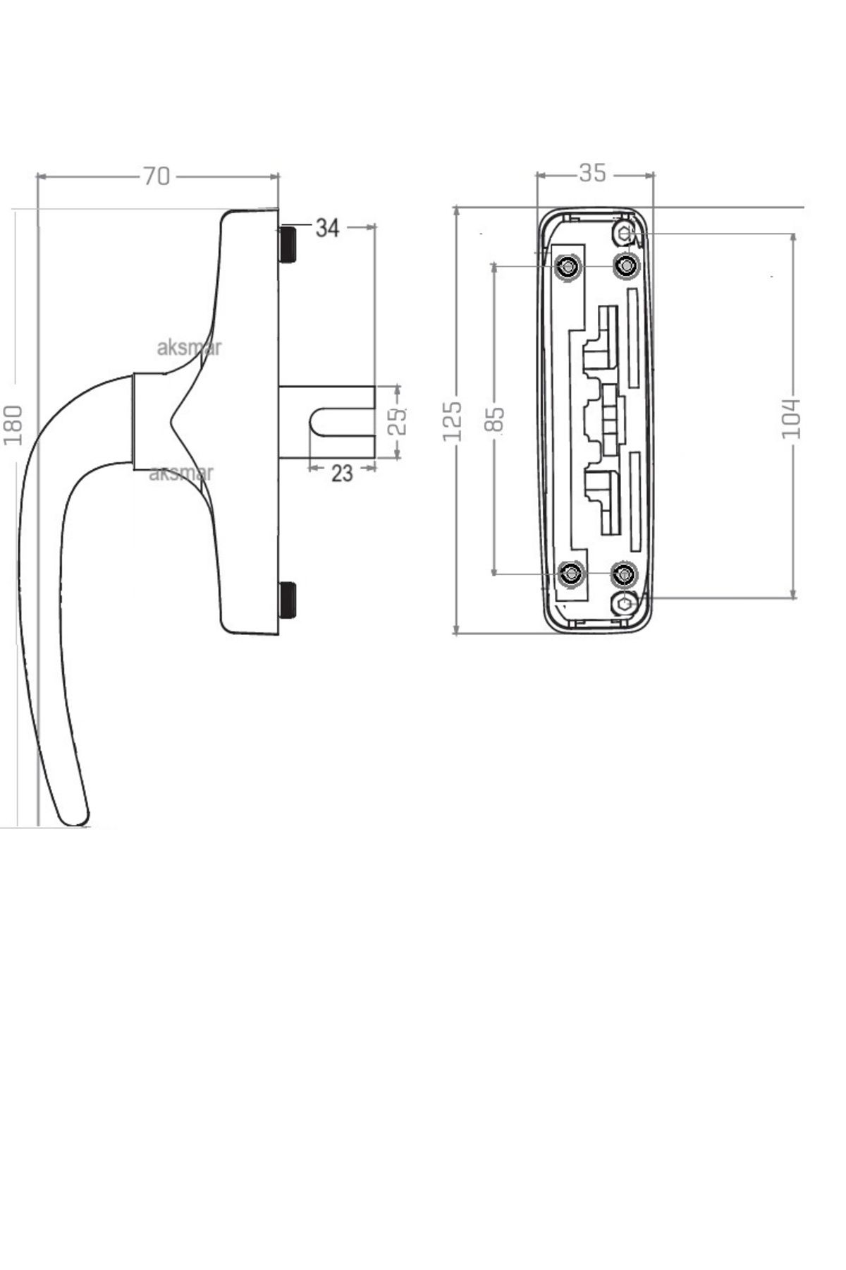 AKSMAR-Aluminum Axial Window Handle Fork Single Tongue White 2
