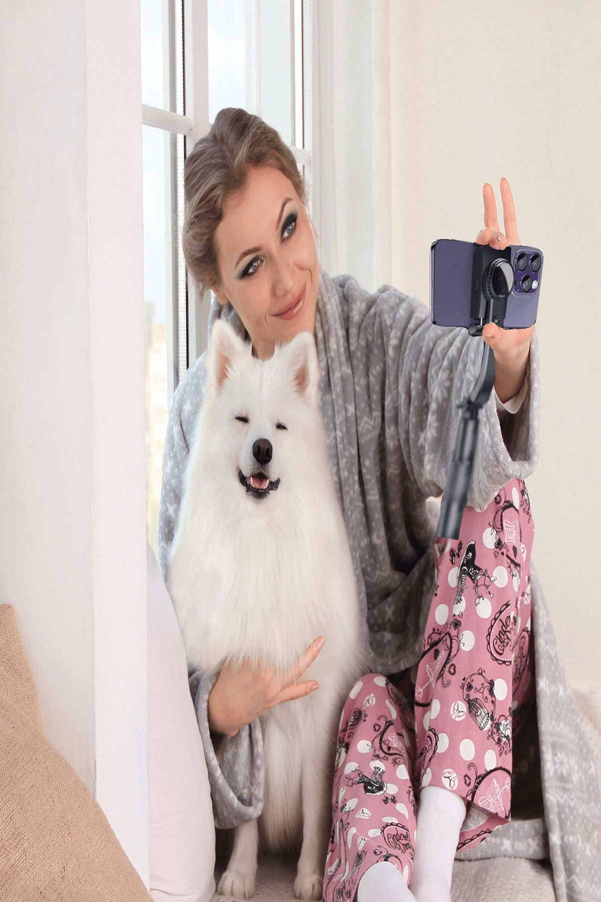 Fuchsia-SF14 75cm Selfie Stick with 360 Degree Bluetooth 5.0 Control 5
