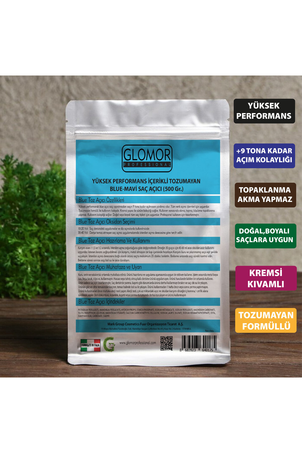 GLOMOR YÜKSEK PERFORMANS İÇERİKLİ TOZUMAYAN BLUE-MAVİ SAÇ AÇICI (500 Gr.) — 500gr.