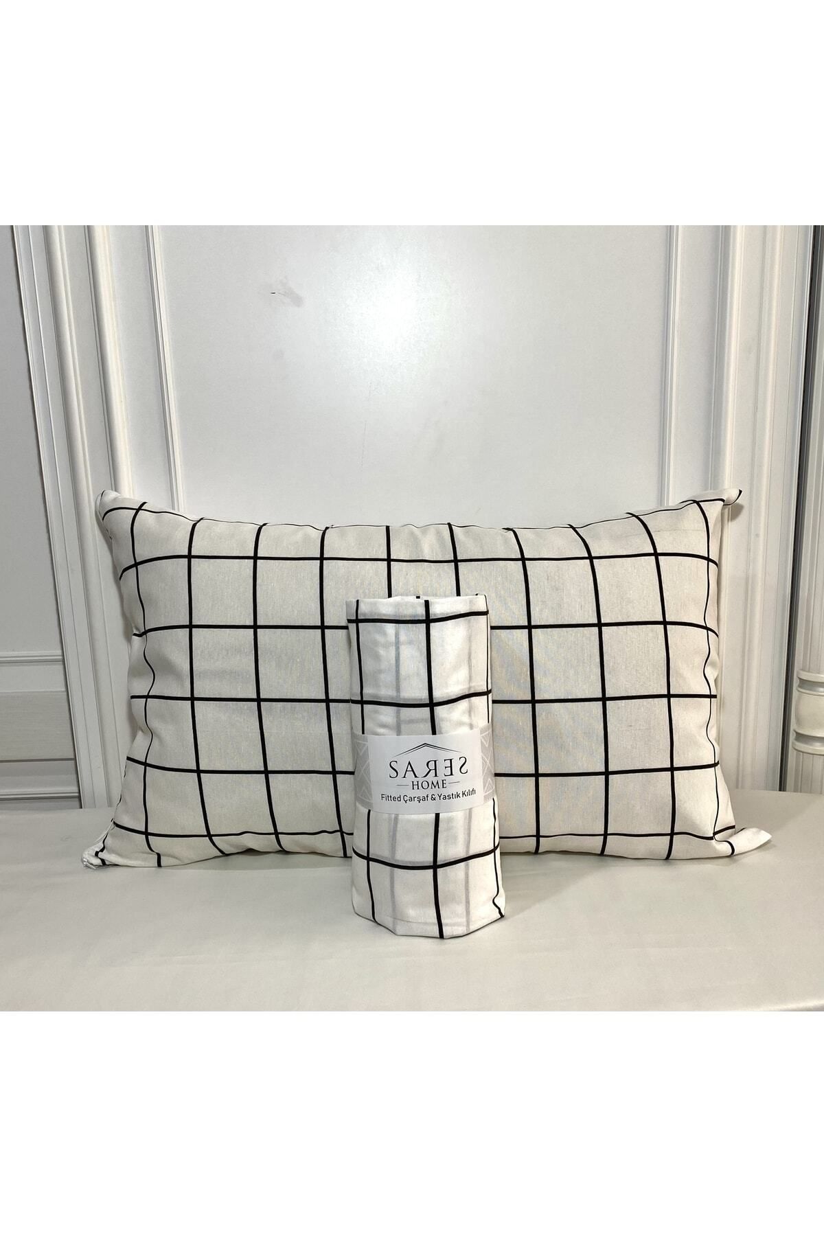 Sares Home-Geometric Pattern Plaid Double Oversize Ranforce Elastic Sheet Set (180X200) 6