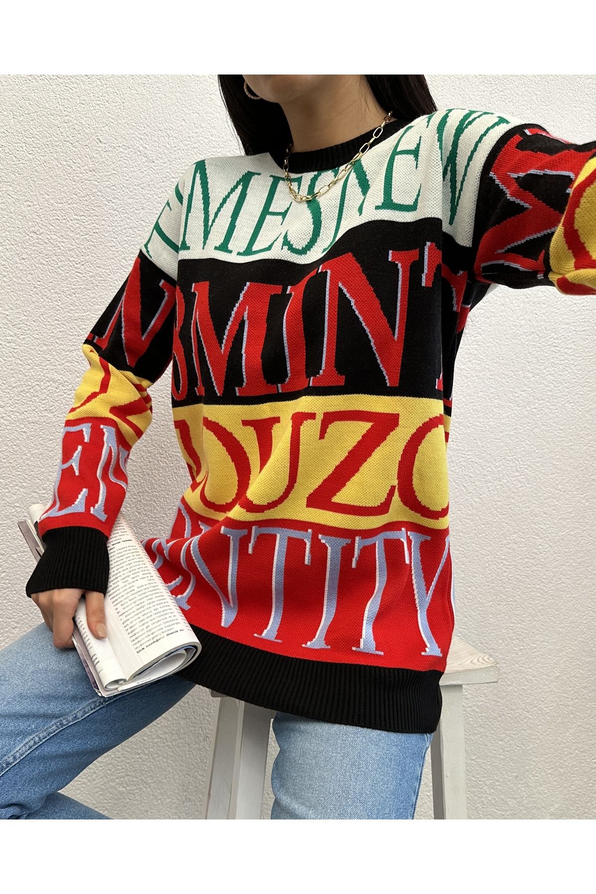 OUZ Fashion-Written Knitwear Sweater 3