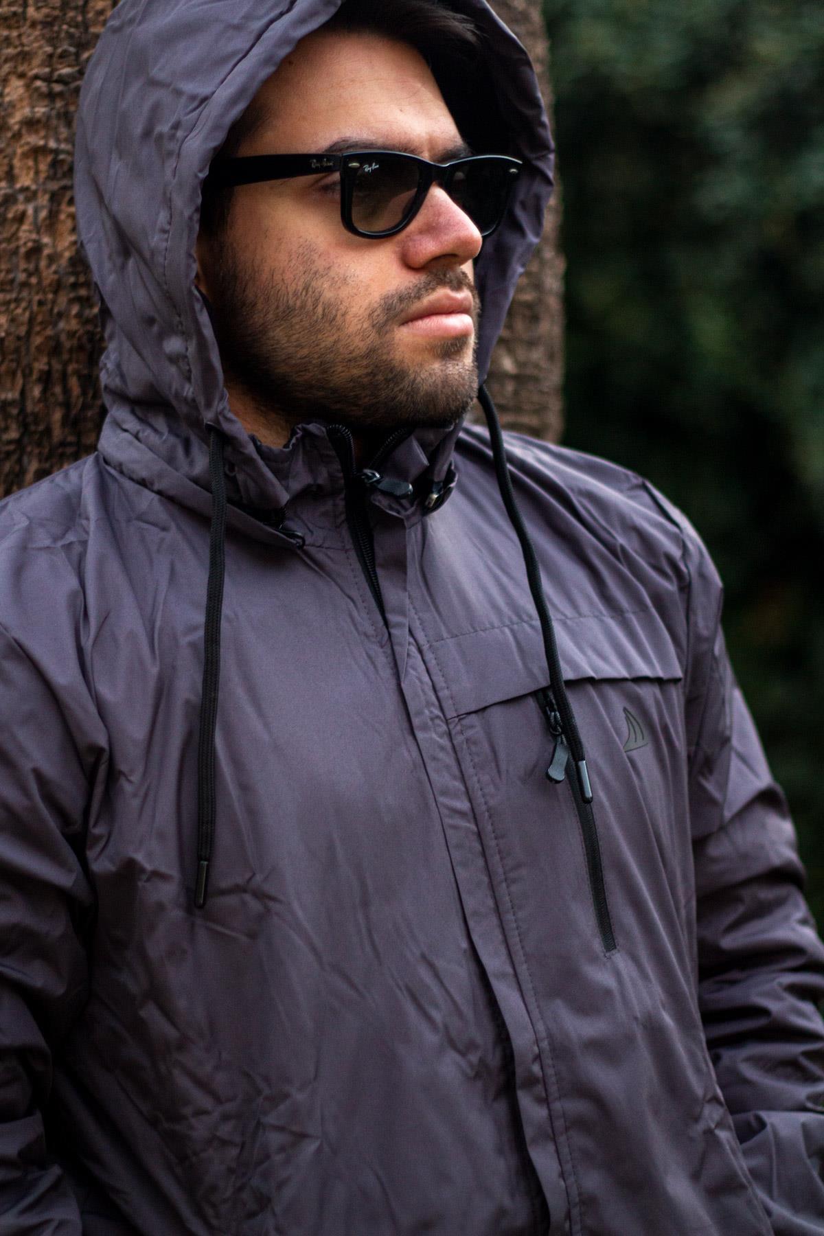 کاپشن مردانه خاکستری Azıcık Akıllı | 23EMNTR860 اورجینال - تصویر 4