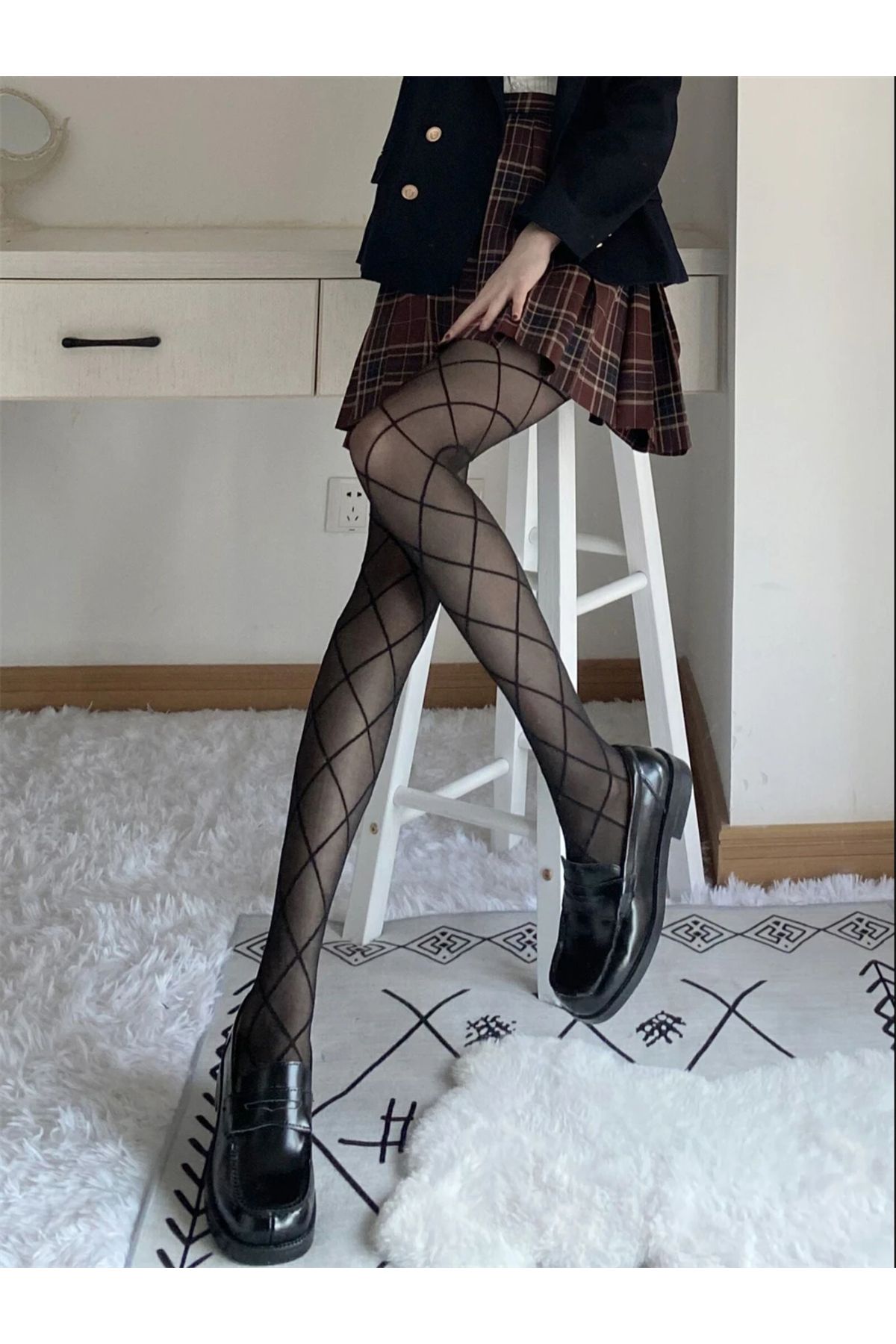 MİSTİRİK-Sorano Model AZRA Patterned Recovery Pantyhose Leak Resistant Black Color 2