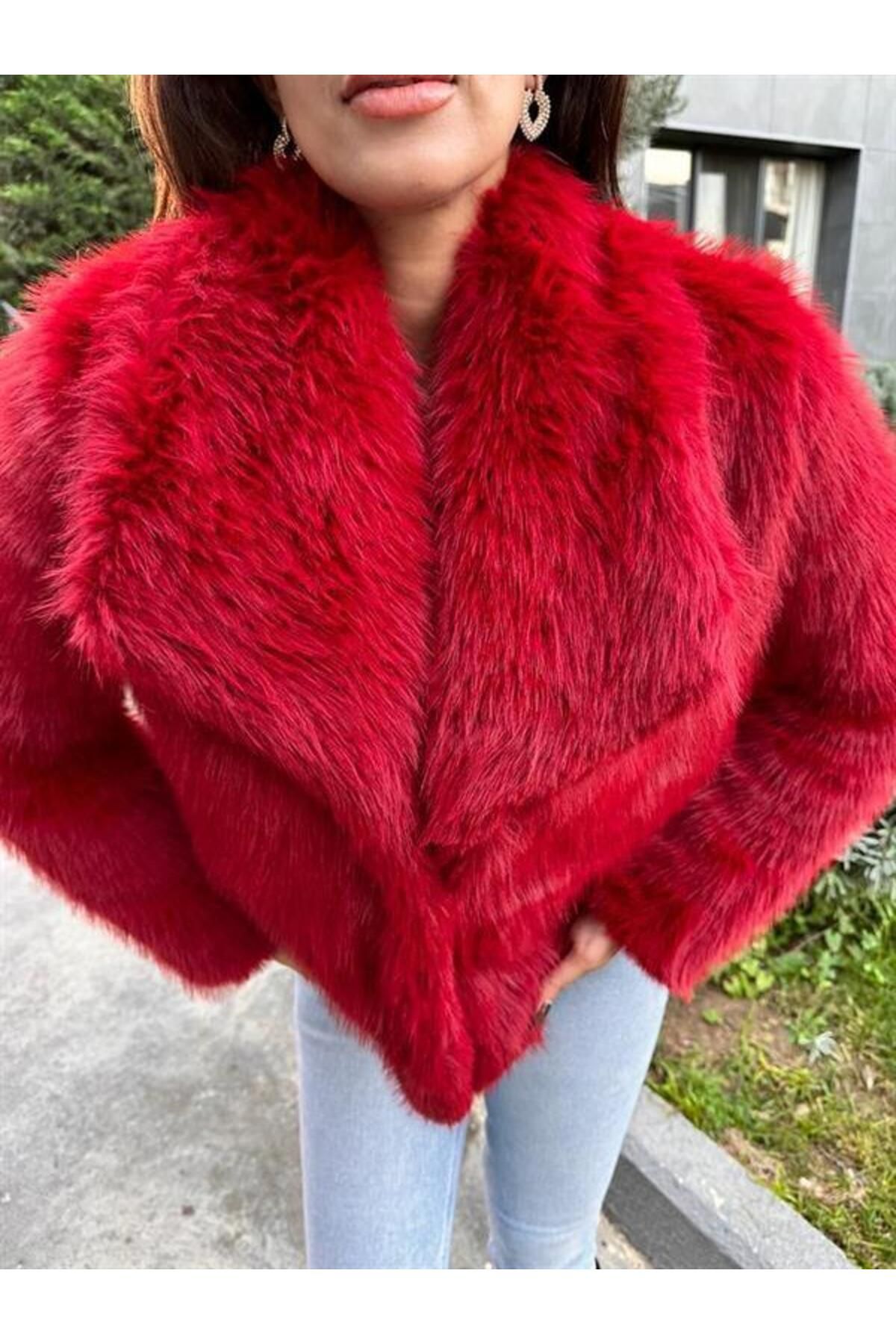 Red faux fur collar cheap