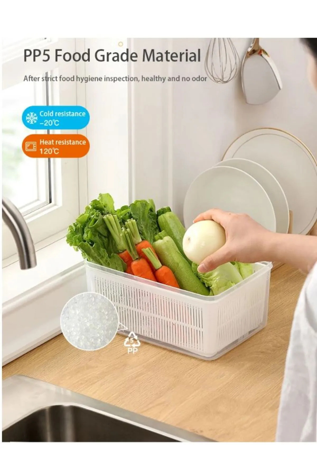 Codemfire-Organizer with Strainer, Refrigerator Organizer and Fresh Produce Storage Container, SET OF 4 5 LT 7