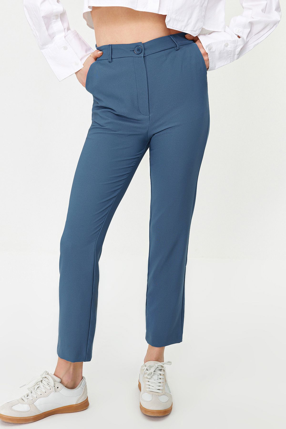 Trendyol Collection-Indigo Basic cigaretové tkané látkové kalhoty Twoss19St0038 4