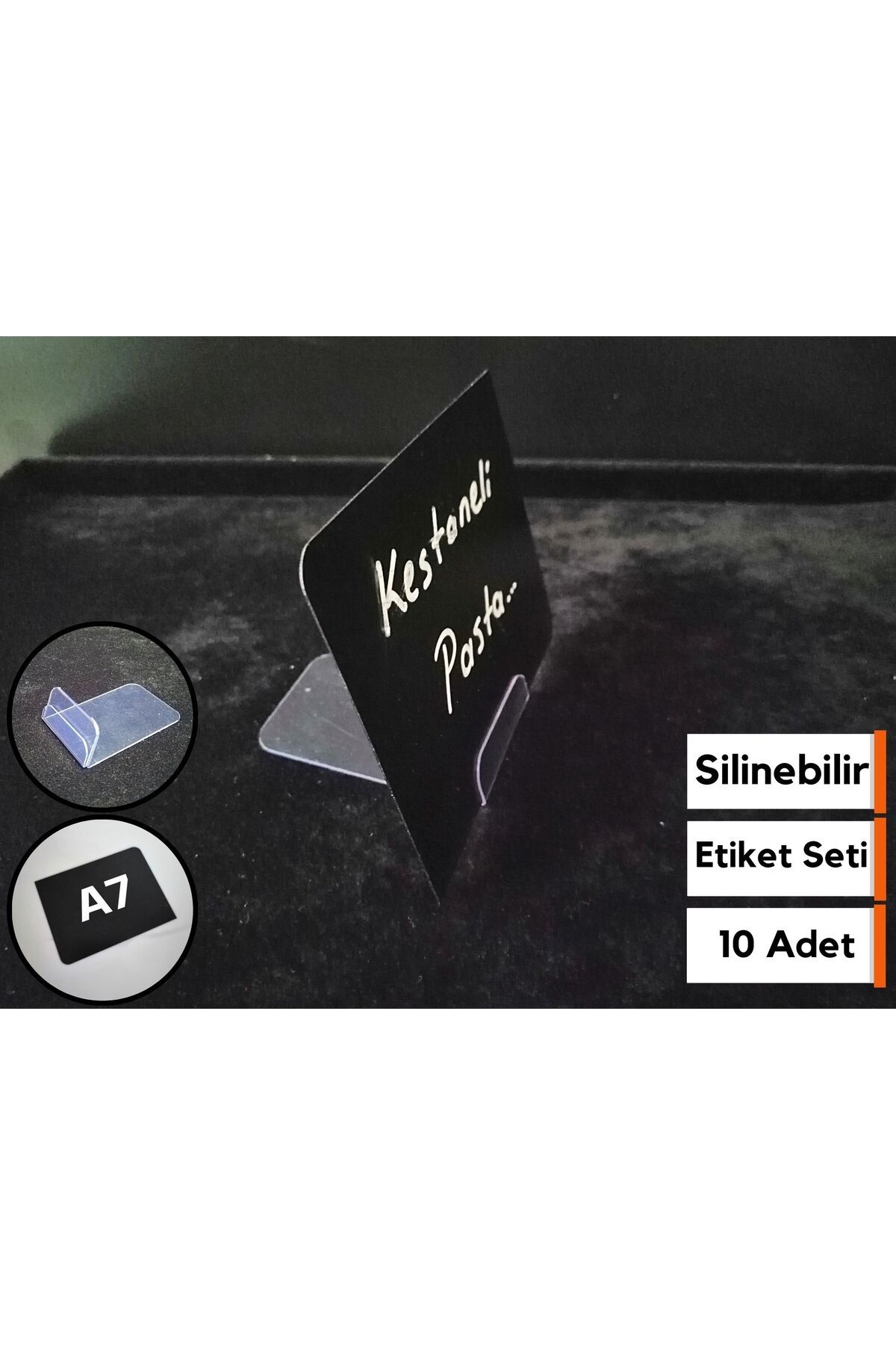 Şeffaf Etiket-10 Pieces Decorative Black Label Set A7 Size Standing Erasable Aesthetic Showcase Label Set 1