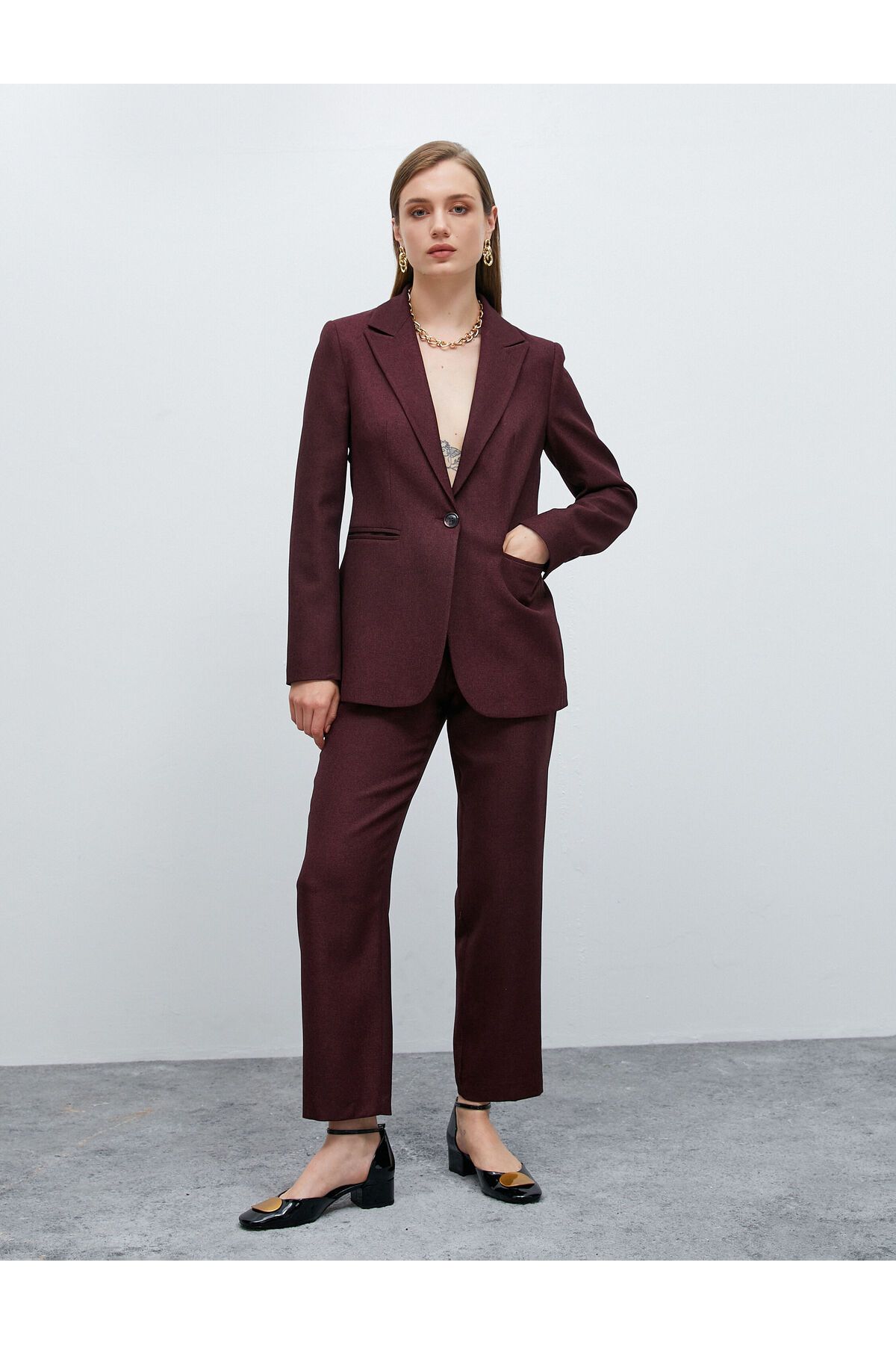 Burgundy suit zara top