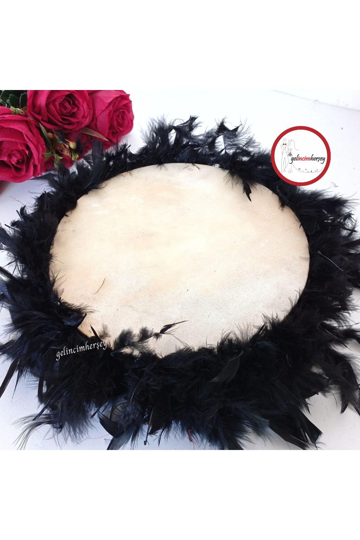 Gelincimherşey Gelin için Tüylü 27 cm Çapında Deri Tef