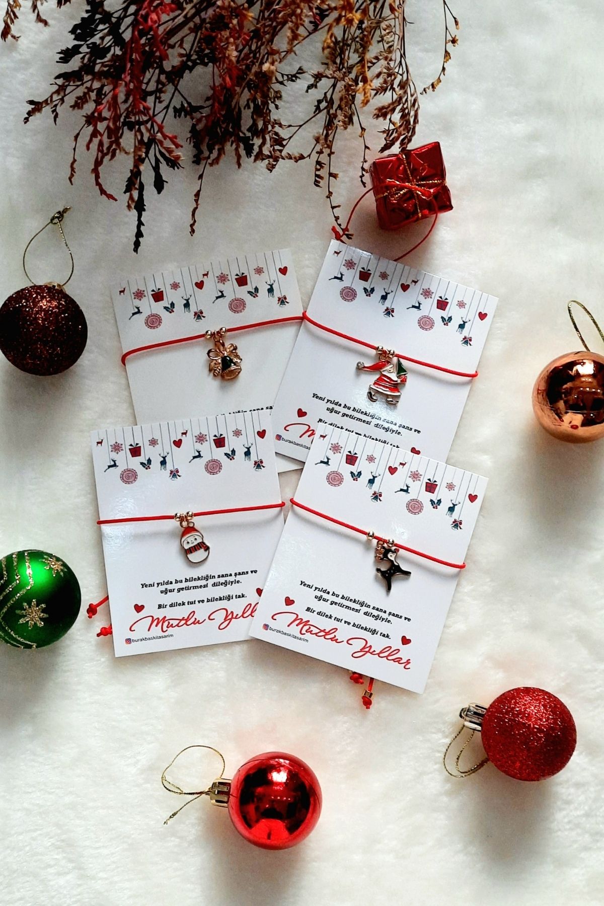 Burak Baskı Tasarım-New Year Themed Adjustable, New Year Gift with 4 Red Strings - Bell 2