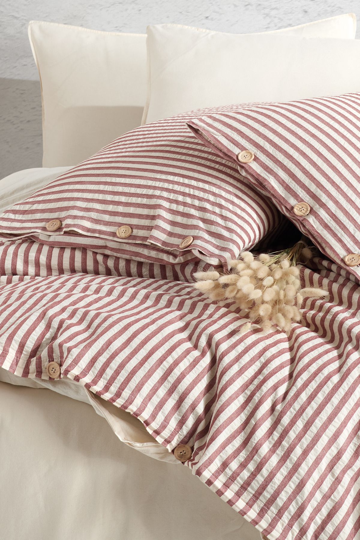 Macas Home-فرصة الكرز 100% غزل القطن مصبوغ غسلها طقم سرير فردي كريم 160*220 3