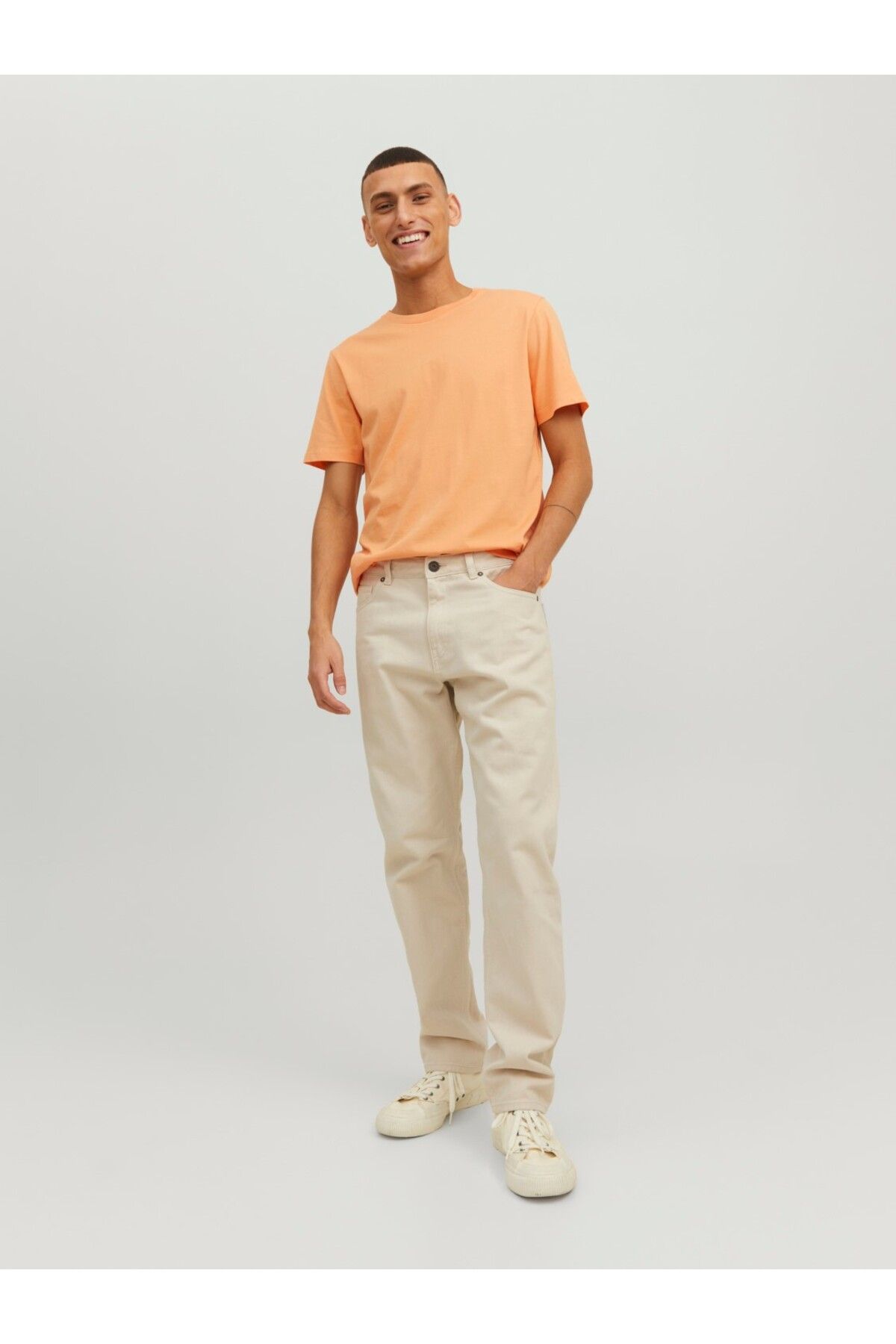 تی شرت نارنجی مردانه Jack & Jones نخی ارگانیک جک اند جونز اسلیم فیت 12156101 Jack & Jones