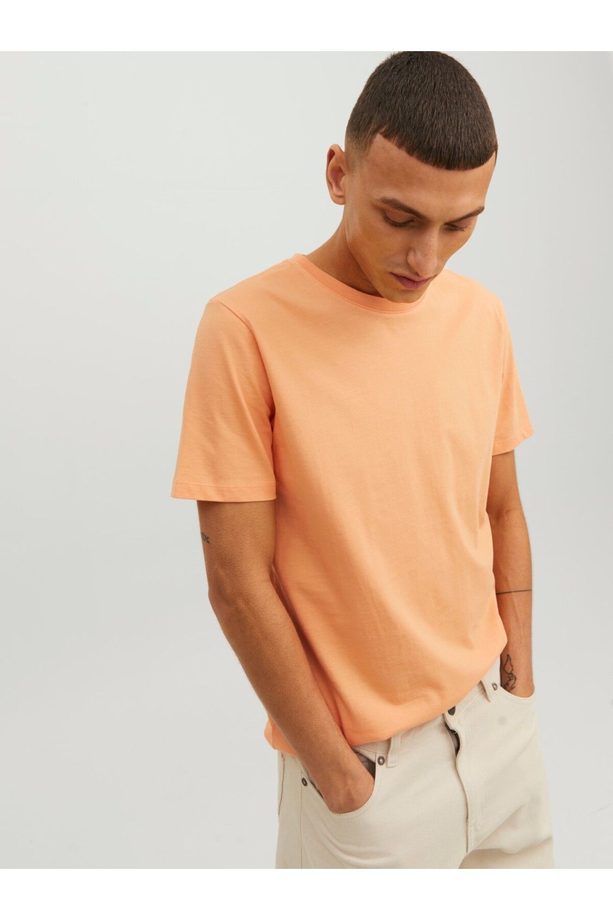 تی شرت نارنجی مردانه Jack & Jones نخی ارگانیک جک اند جونز اسلیم فیت 12156101 Jack & Jones