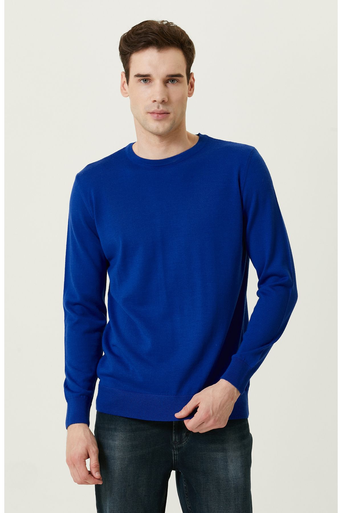 Синий трикотажный свитер Network Crew Neck Saks 1088324