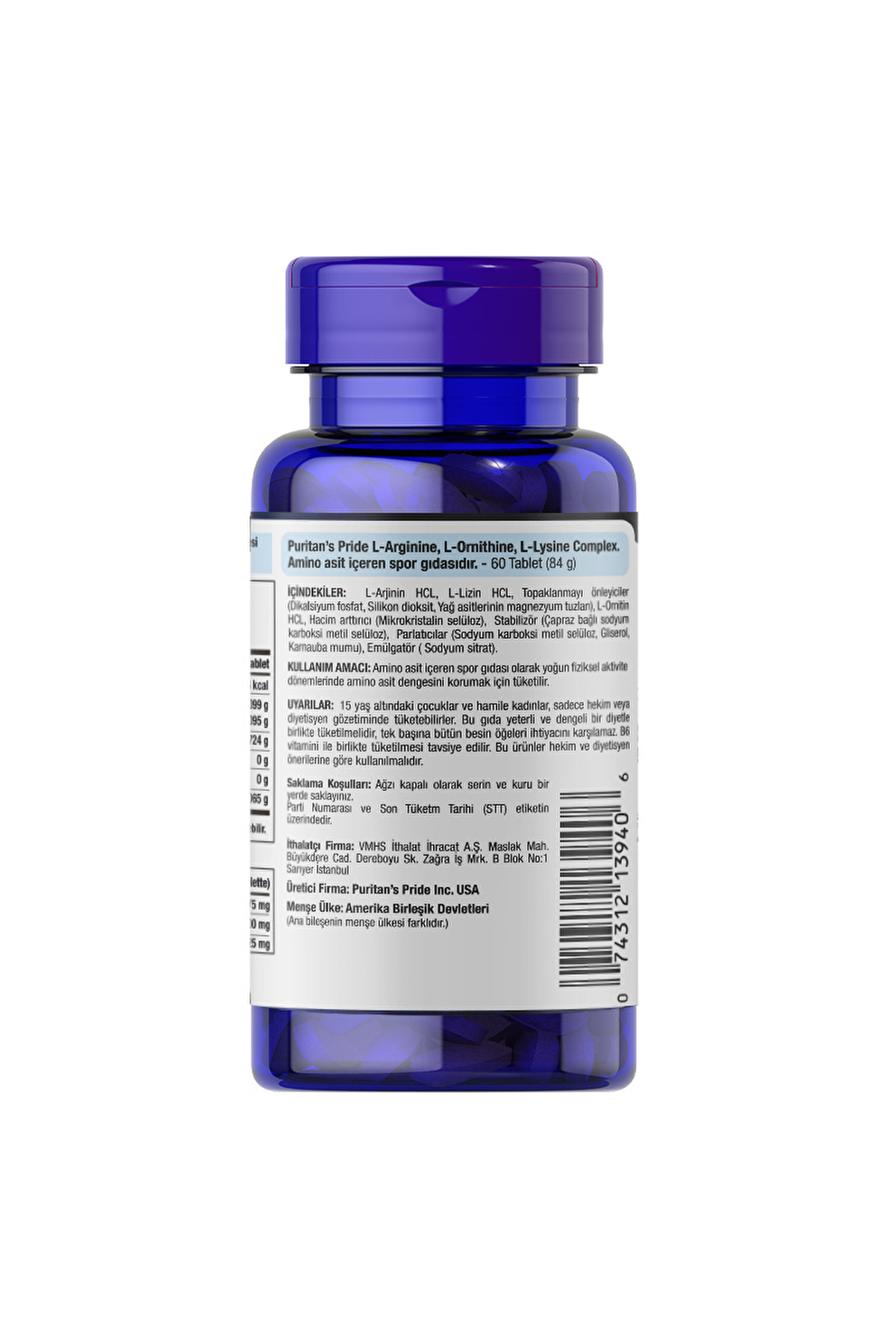Puritan’s Pride Larginine Lornithine Llysine Complex 60 Tablet