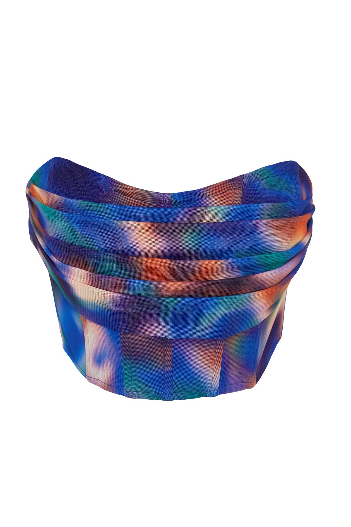 Trendyol Collection-Bustier aus gestricktem Tüll mit buntem Blumenmuster - Blau TPRSS23BS00104 7