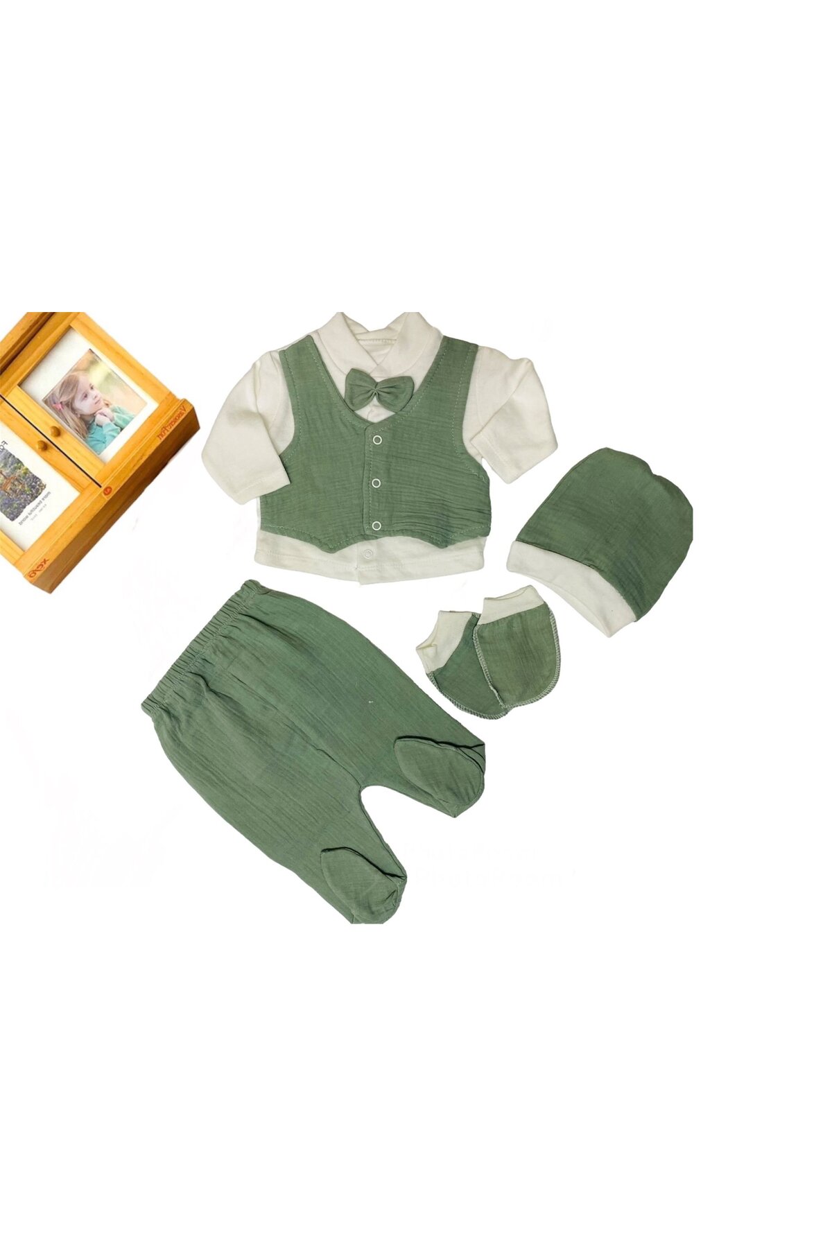 Şile Cloth Beanie Gloves Baby Set with Bootees