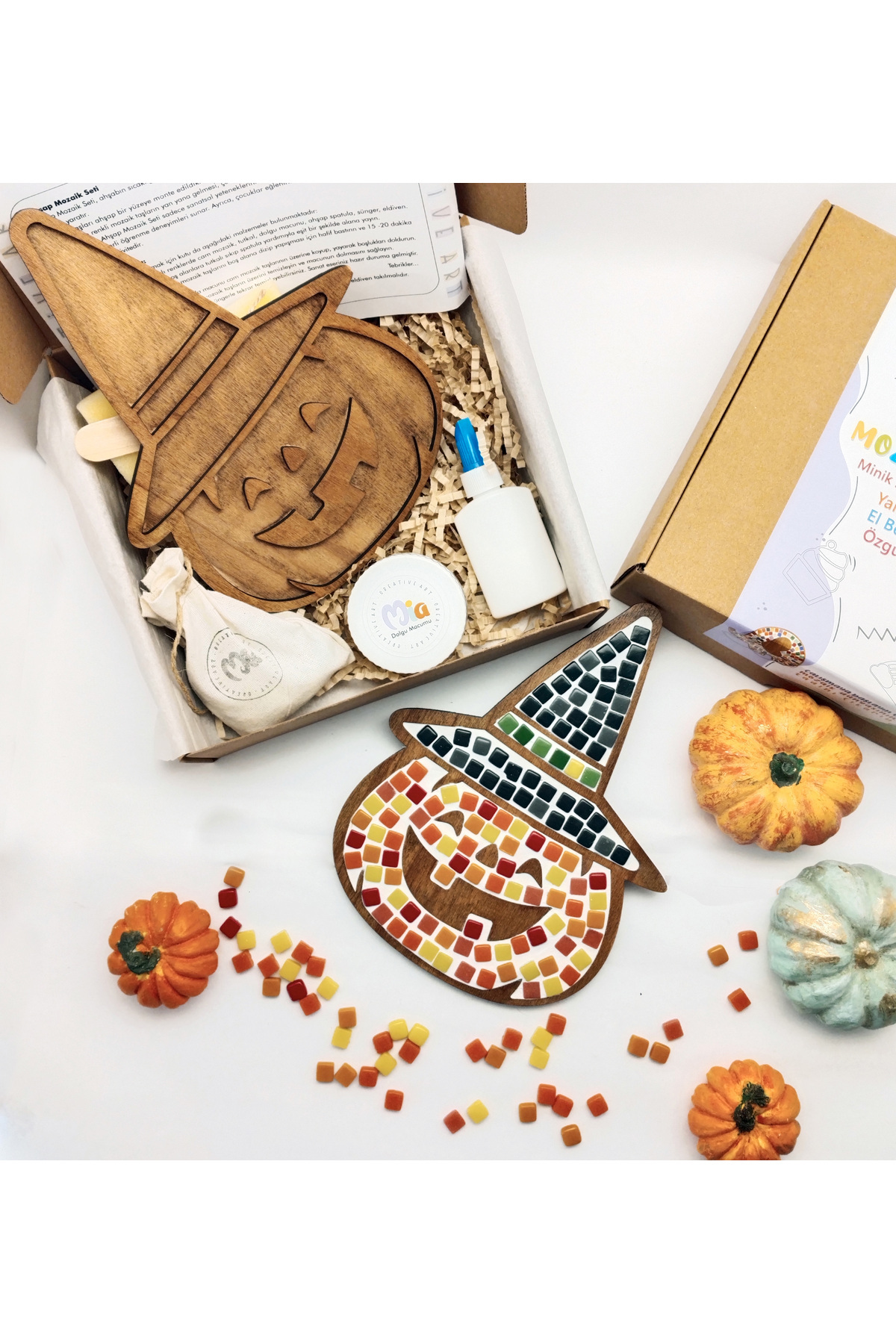 Mia Creative Art Bal Kabağı Ahşap Çocuk Mozaik Seti - Eğitici Oyun Seti - Çocuk Aktivite Seti