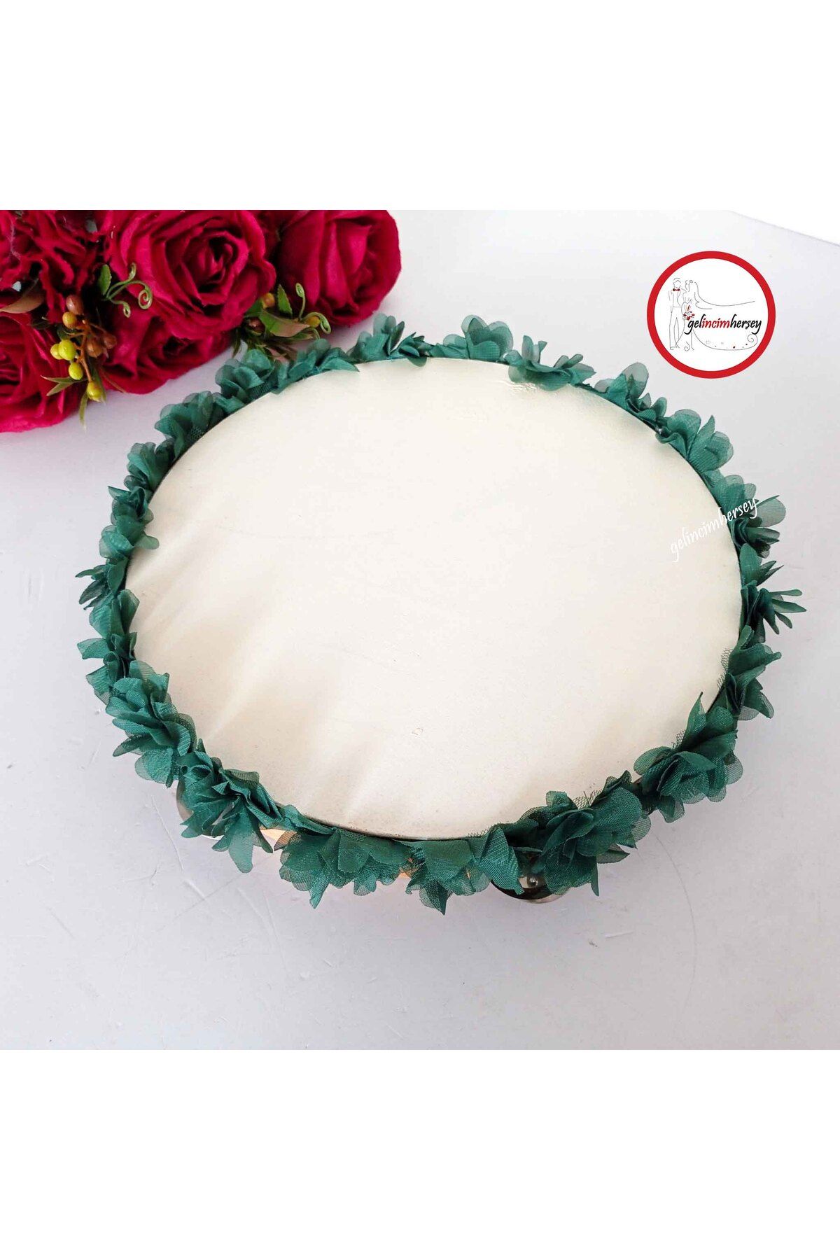Gelincimherşey Lazer Çiçek Süslemeli Zilli 27 cm Deri Tef