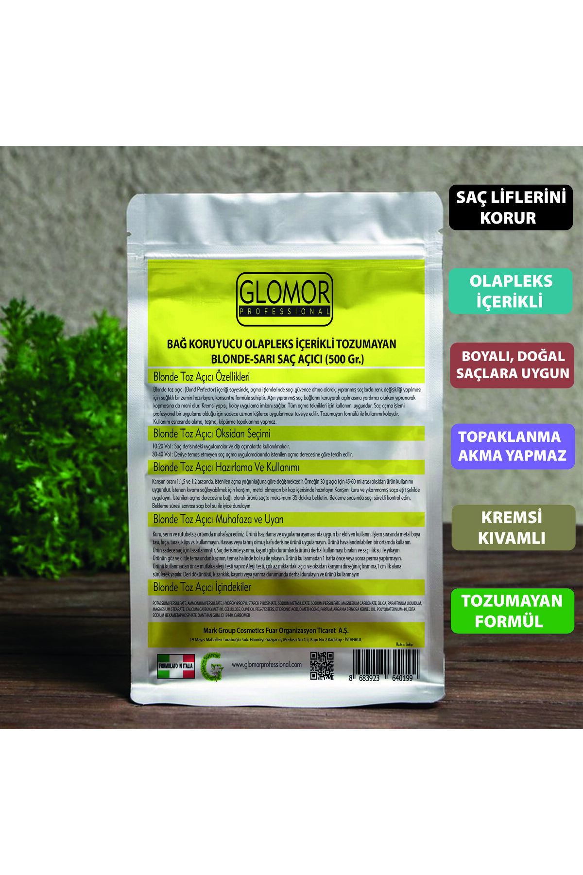 GLOMOR BAĞ KORUYUCU OLAPLEKS İÇERİKLİ TOZUMAYAN BLONDE-SARI SAÇ AÇICI (500 Gr.) — olaplex içerikli