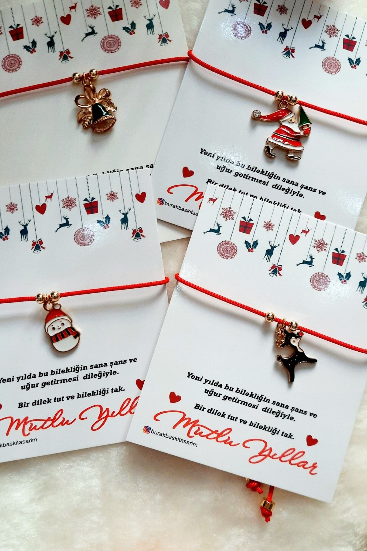 Burak Baskı Tasarım-New Year Themed Adjustable, New Year Gift with 4 Red Strings - Bell 3