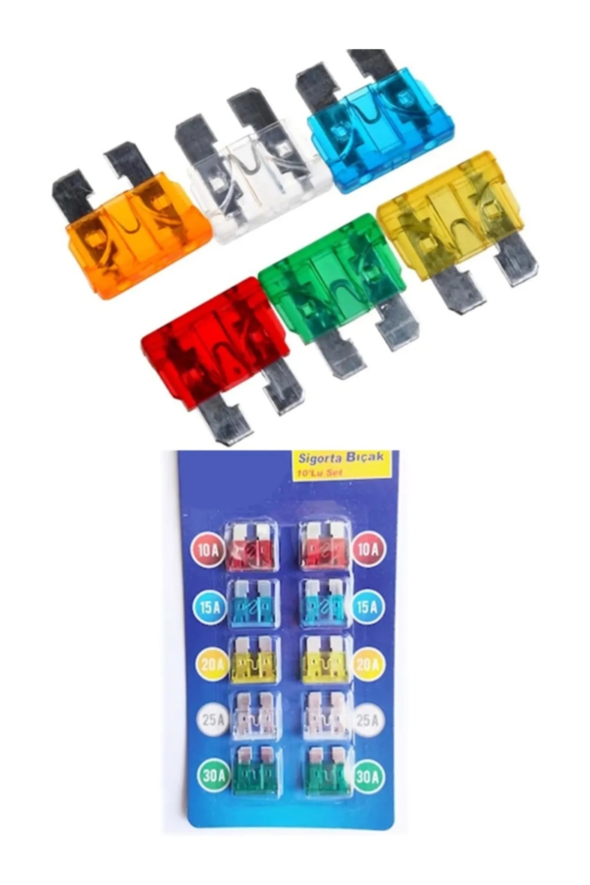 Carub Oto Araç Bıçak Sigorta Büyük Sigorta 10'lu Set 10-15-20-25-30 Amper