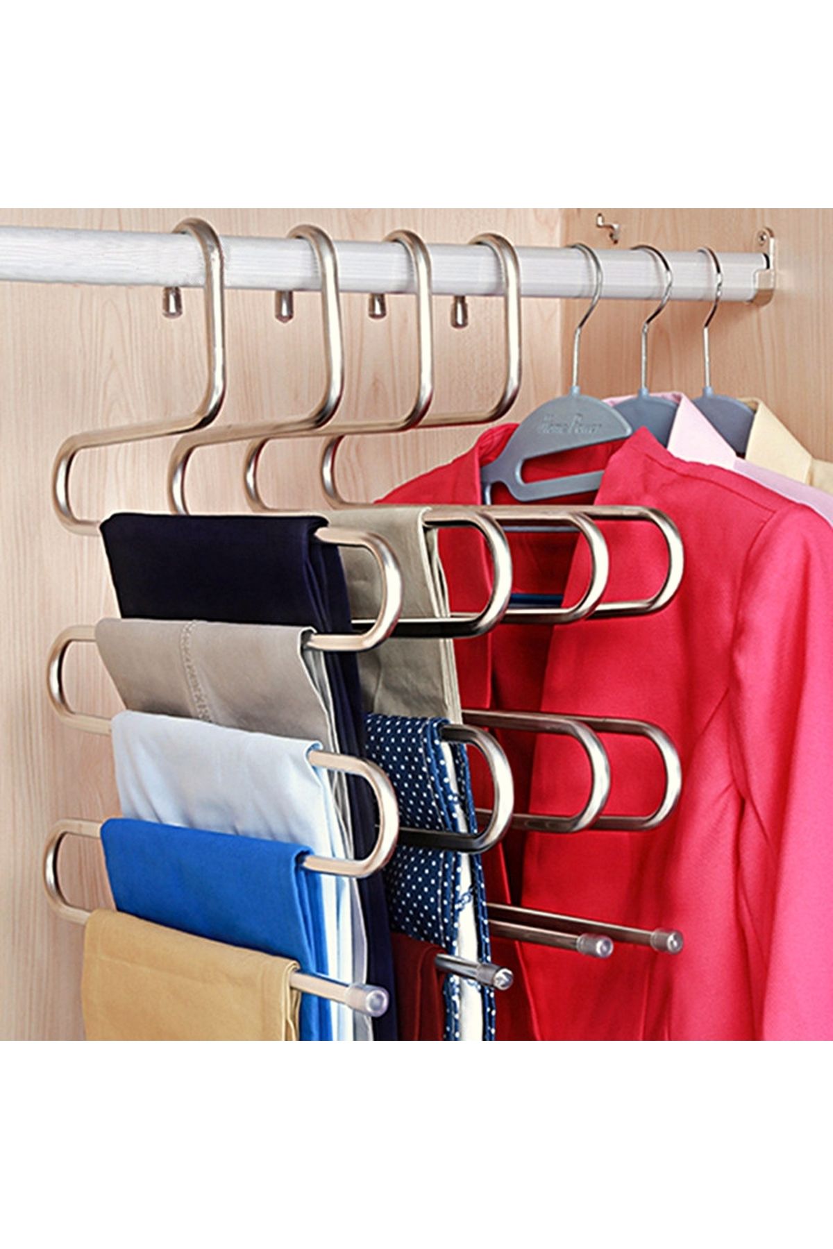 Amazon.com: Trrcylp 2Pack Pants Hangers Space Saving, 9 Layer Collapsible  Trousers Non Slip Stainless Steel Multifunctional Rack Closet Organizer for  Skirts Scarf Jeans Leggings Trousers White : Home & Kitchen