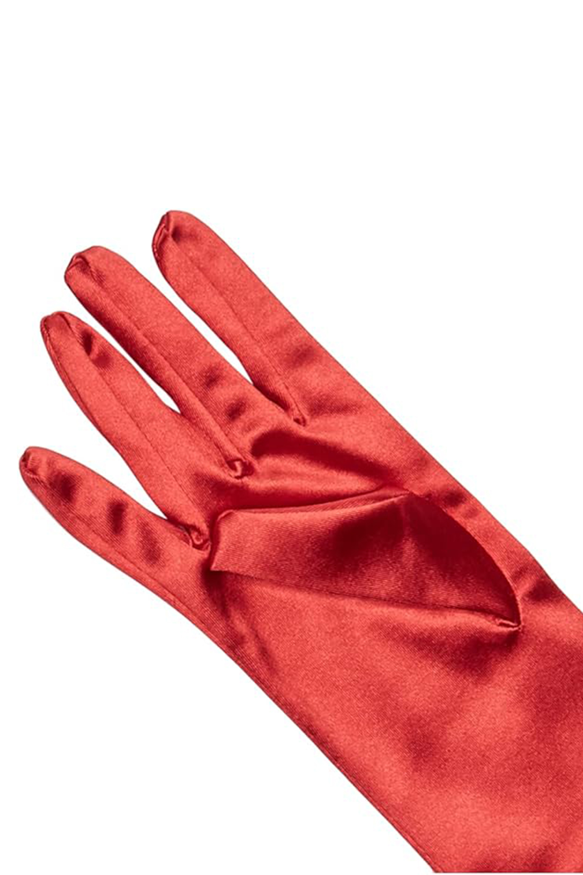 Limelia  Kısa Saten Gelin Eldiveni Zarif Kadın Balo Kostüm Eldiveni Kırmızı - Görsel 2