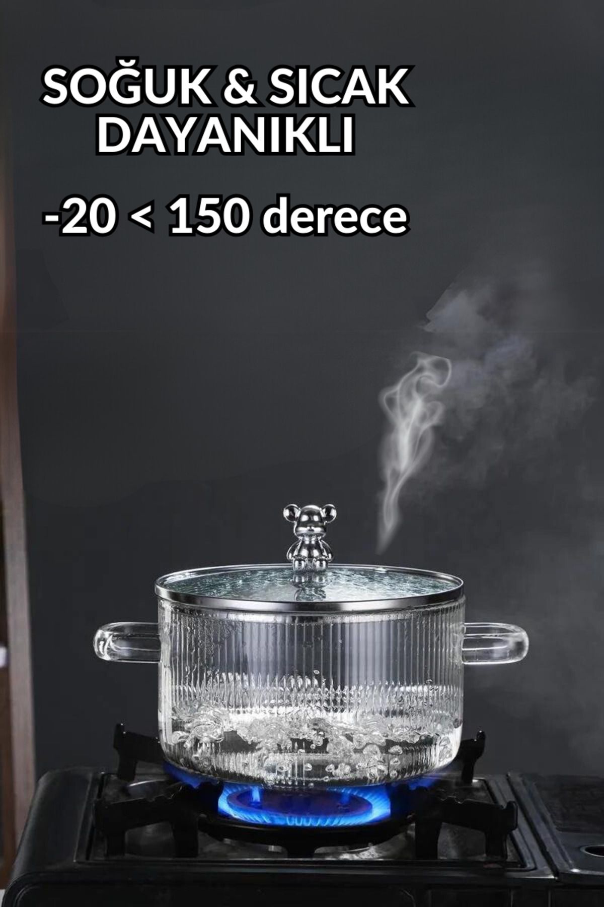 Comprox-1700cc Teddy Bear Figured Pot Heat Resistant|Borosilicate| Termisil Stove Top Glass Pot-1AD 2