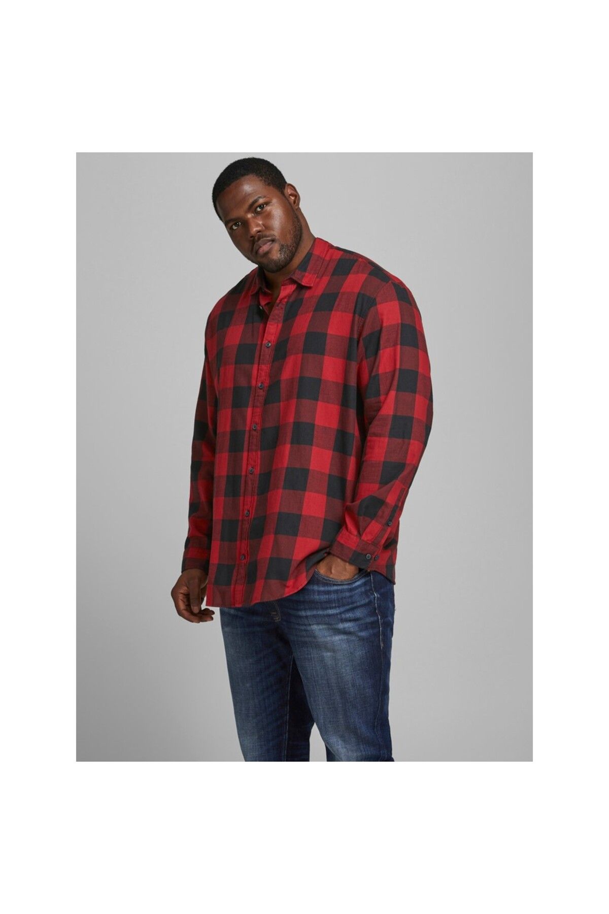 plus size red and black plaid shirt