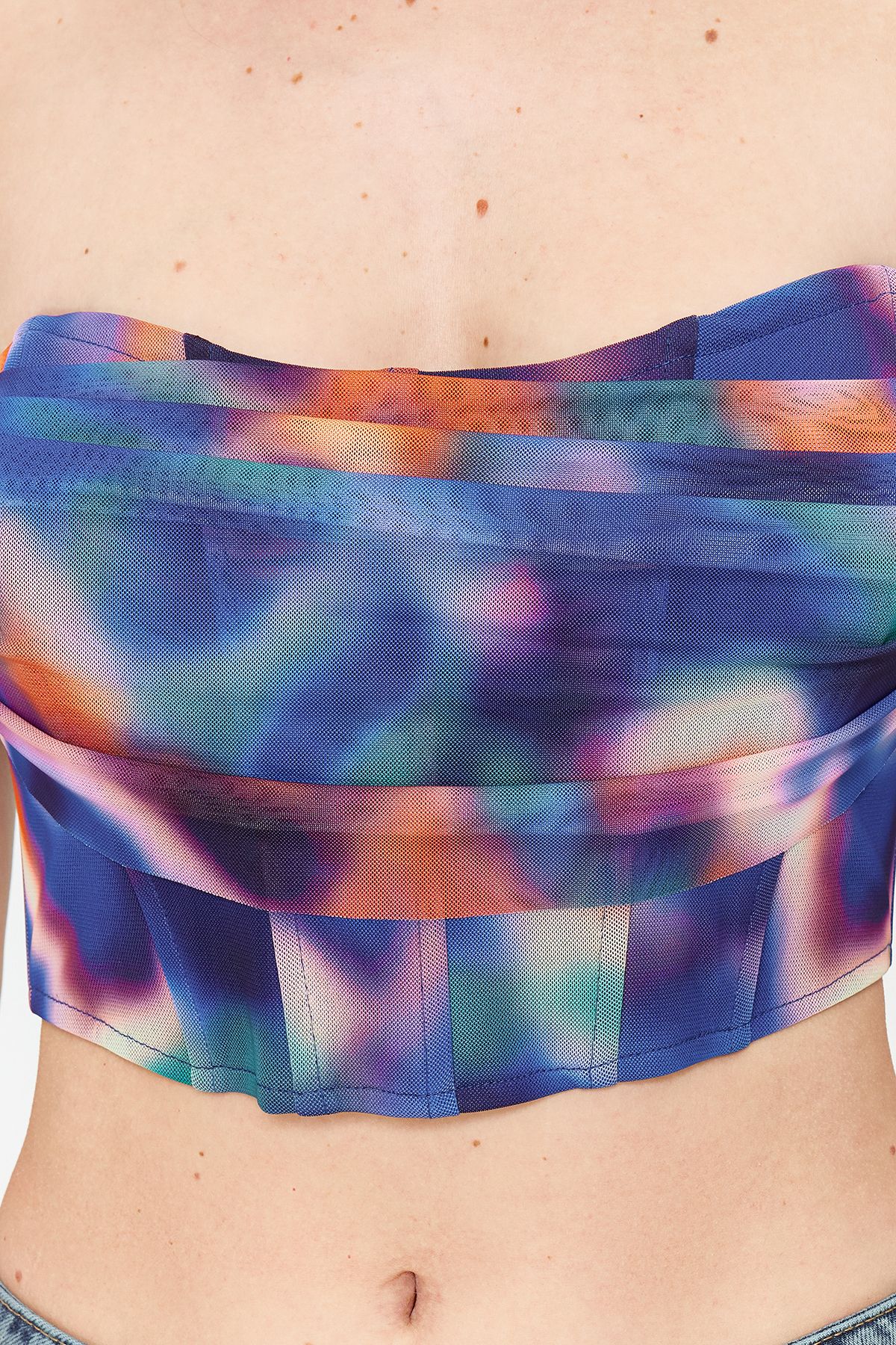 Trendyol Collection-Bustier aus gestricktem Tüll mit buntem Blumenmuster - Blau TPRSS23BS00104 5