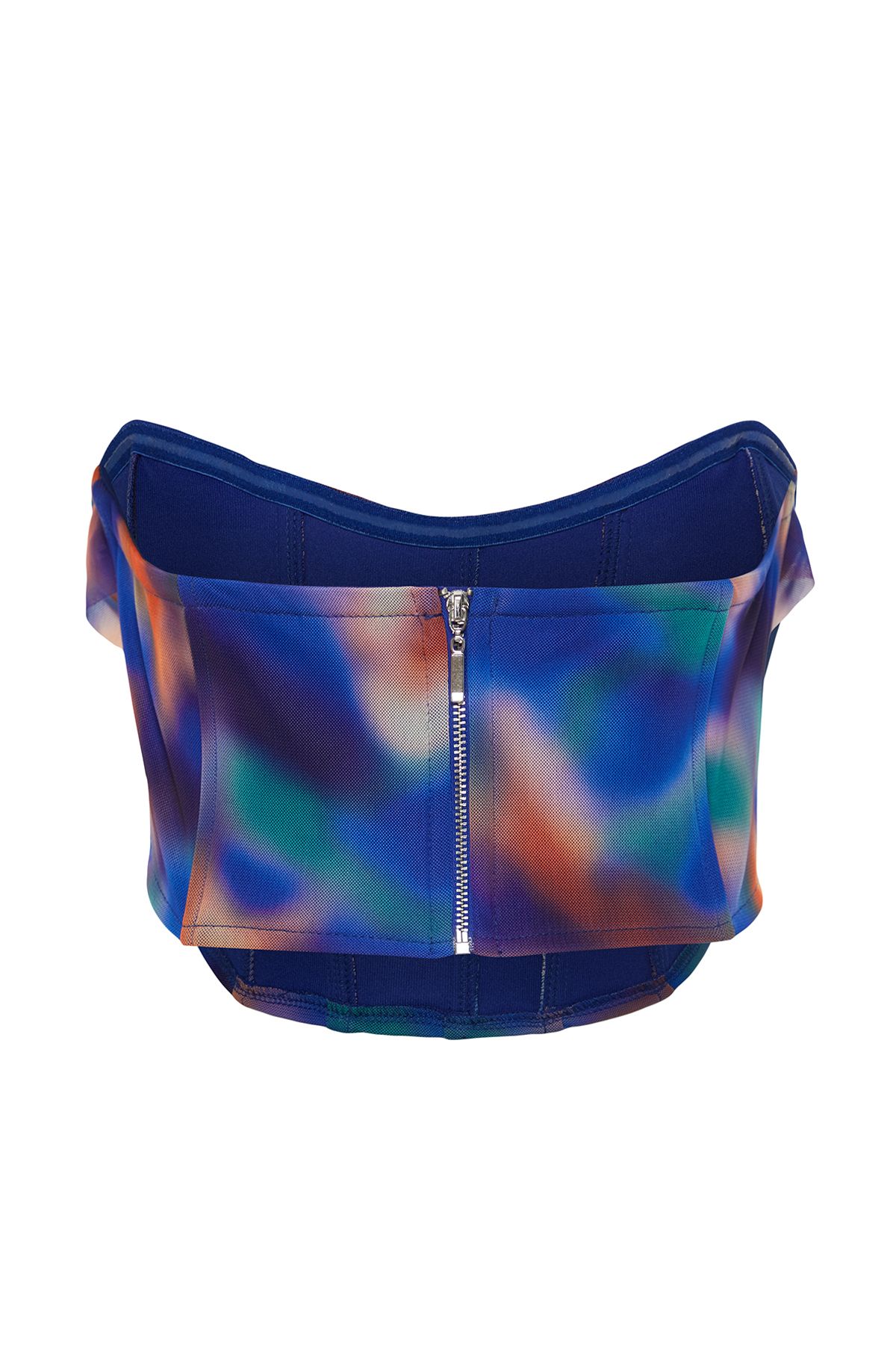 Trendyol Collection-Bustier aus gestricktem Tüll mit buntem Blumenmuster - Blau TPRSS23BS00104 8