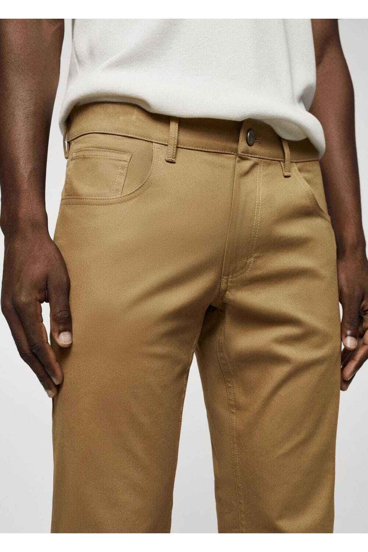 شلوار مردانه قهوه ای منگوMANGO Man | 47000553 اورجینال - تصویر 7
