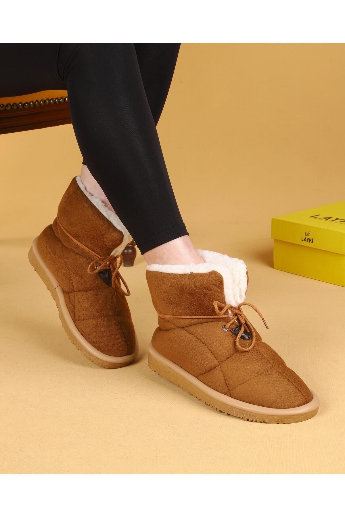 layki Olivia Tan Colored Winter Boots with Fur Inside Trendyol