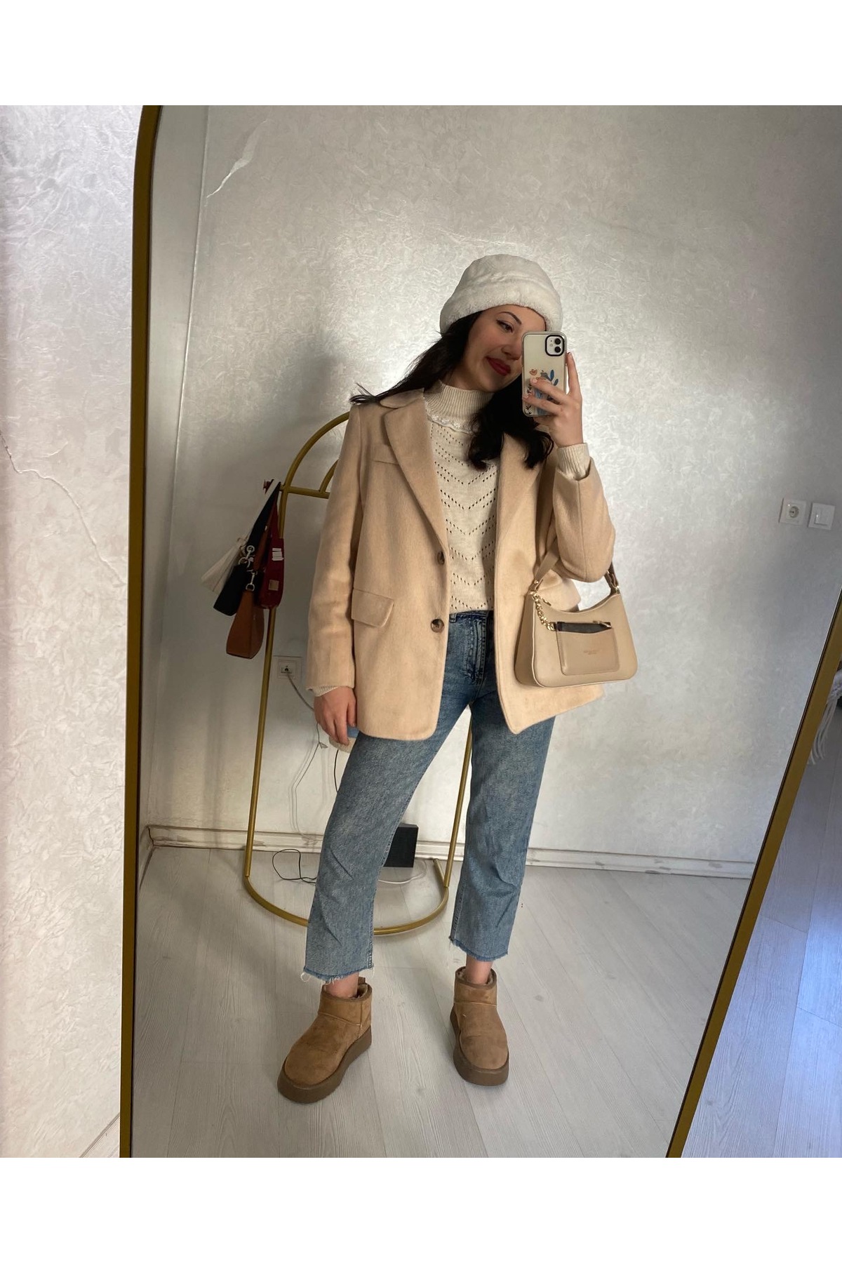 Beige Stamp Lined Pinterest Jacket Coat