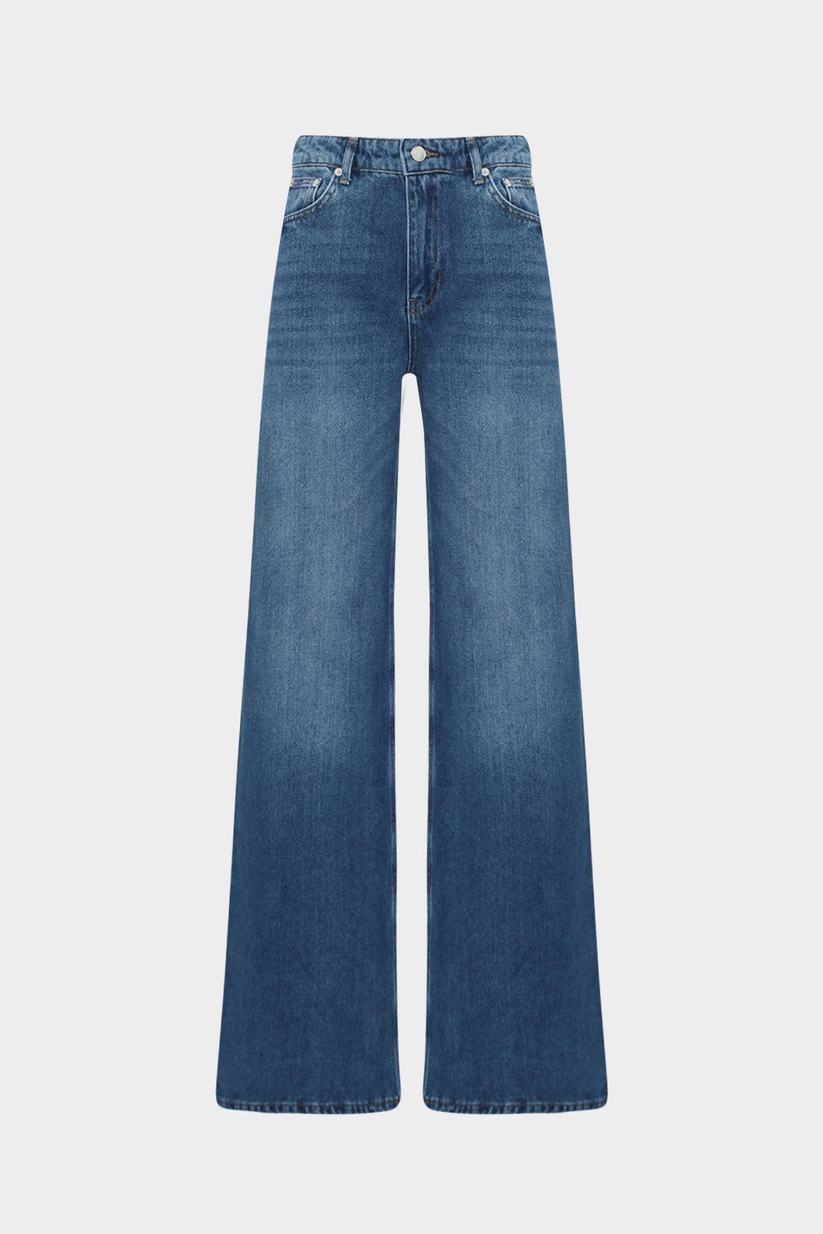 high waist wed leg mid blue extra jean