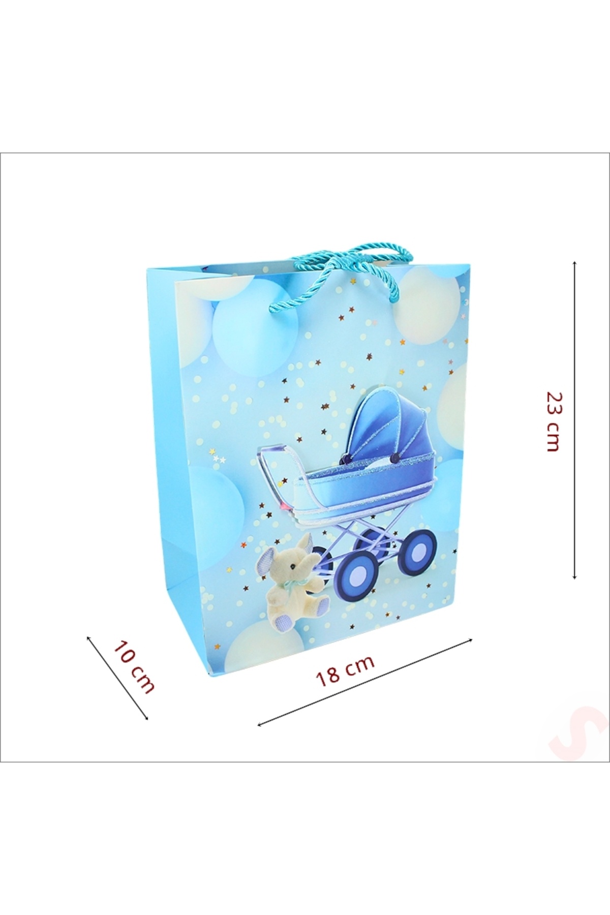 Süsle Baby Party Karton Çanta, Puset Model Mavi 23 x 18 x 10 cm - 1 Adet fotoğrafı 2 (önizleme)