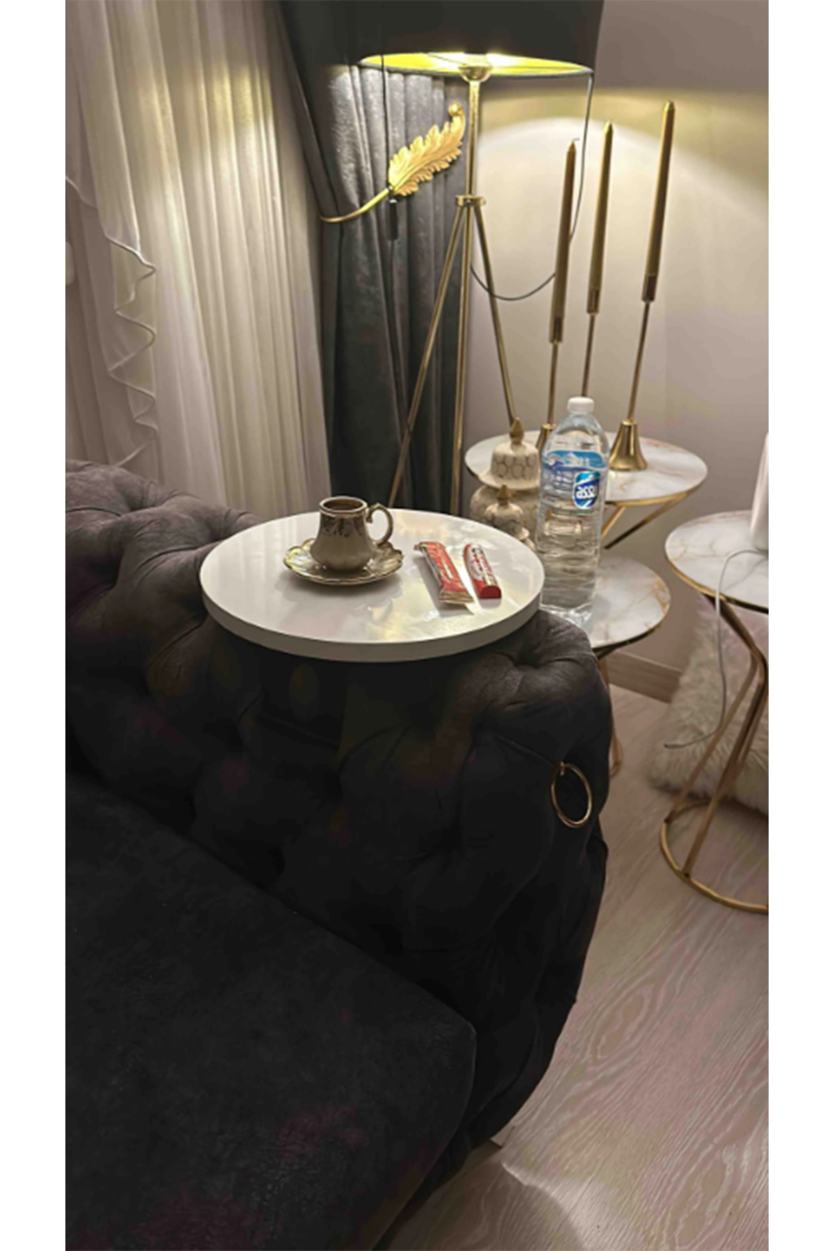 Beyaz Yan Sehpa Koltuk Yanı Sehpa Ayarlanabilir Tepsi 34 Cm Genişlik Dekoratif Modern Tepsi