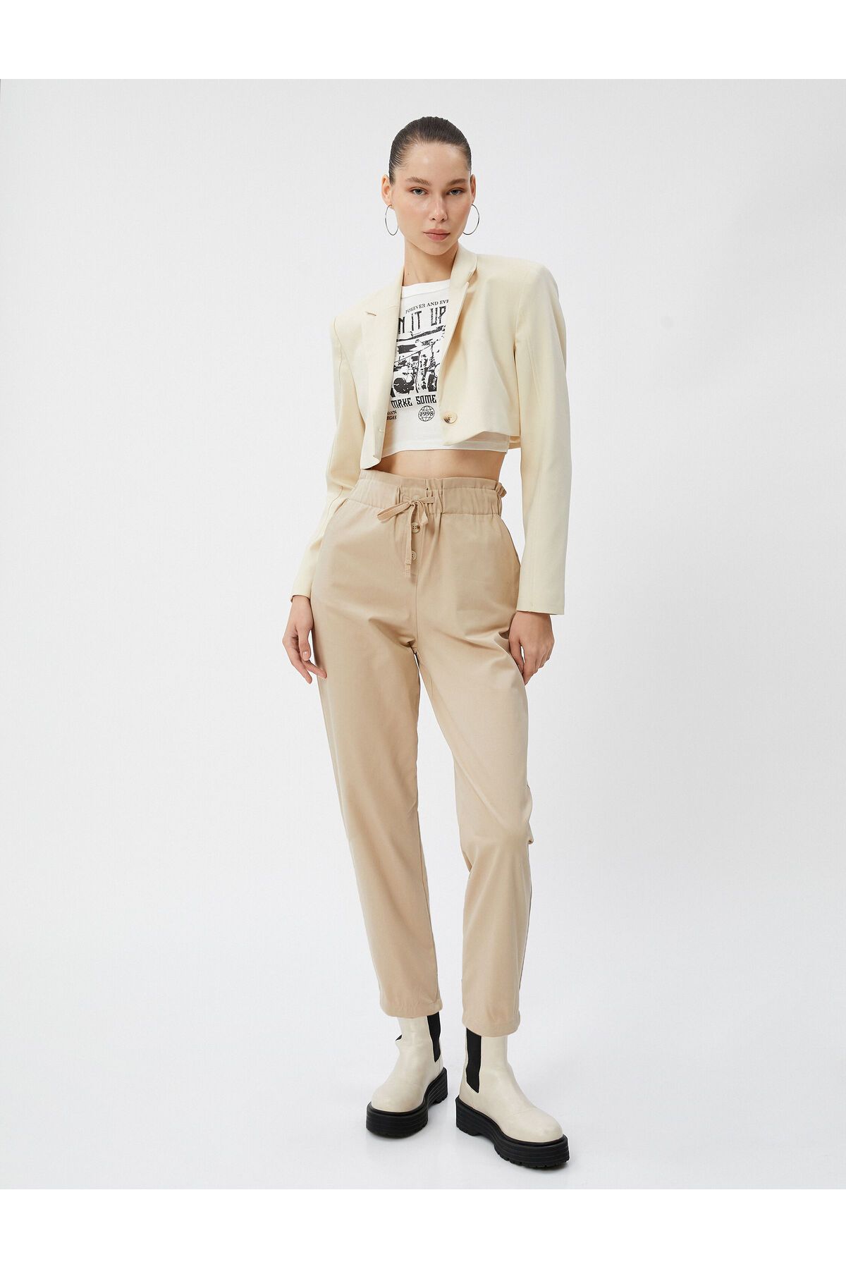 Cropped Cotton Silk Double Face Wide Leg Pants