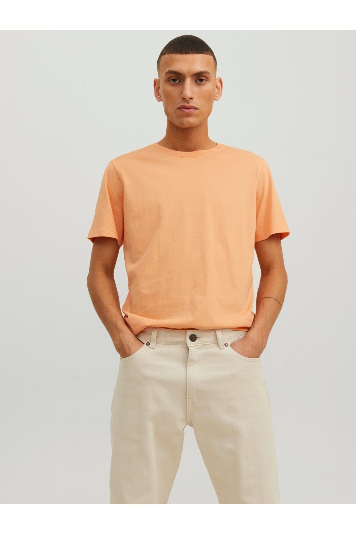 تی شرت نارنجی مردانه Jack & Jones نخی ارگانیک جک اند جونز اسلیم فیت 12156101 Jack & Jones