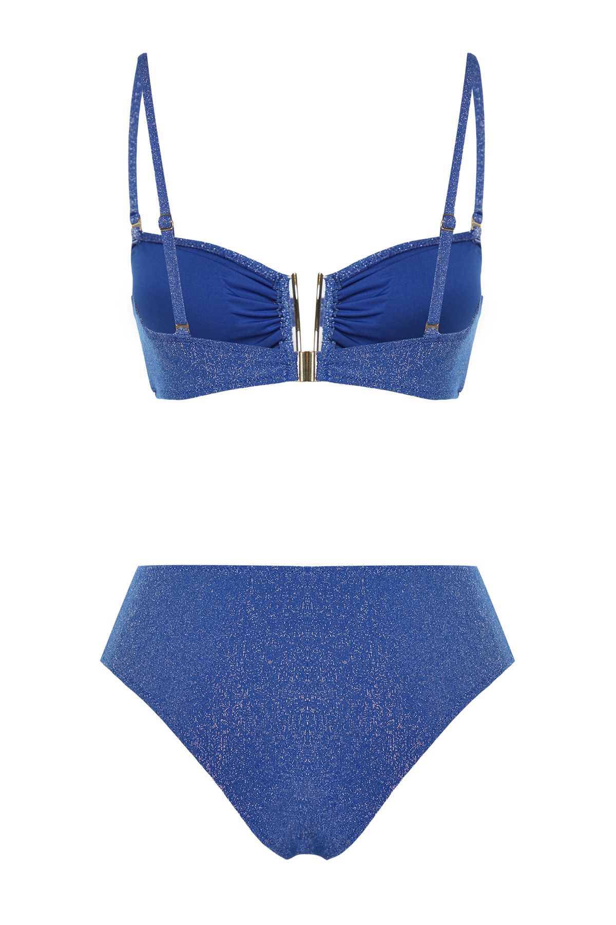 Trendyol Collection-Marineblaues, trägerloses, glitzerndes brasilianisches Bikini-Set mit Zubehör TBESS24BT00054 10