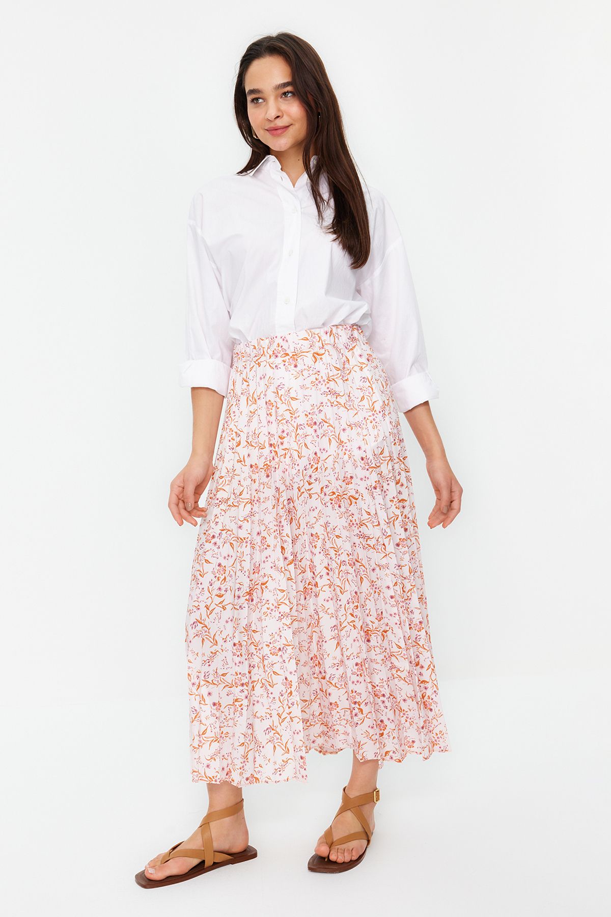 Trendyol Modest-Плісирована ткана спідниця з квітковим візерунком та еластичною талією TCTSS23EE00018 2