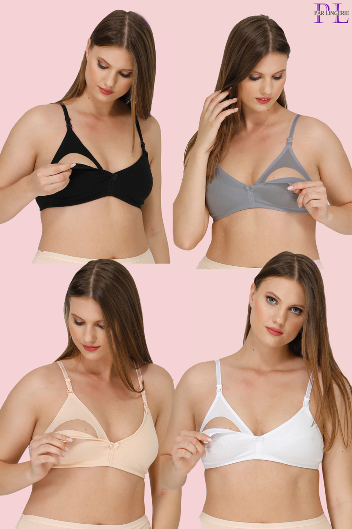 par lingerie pl 4LÜ EMZİRME SÜTYENİ SİYAH-BEYAZ-TEN-GRİ