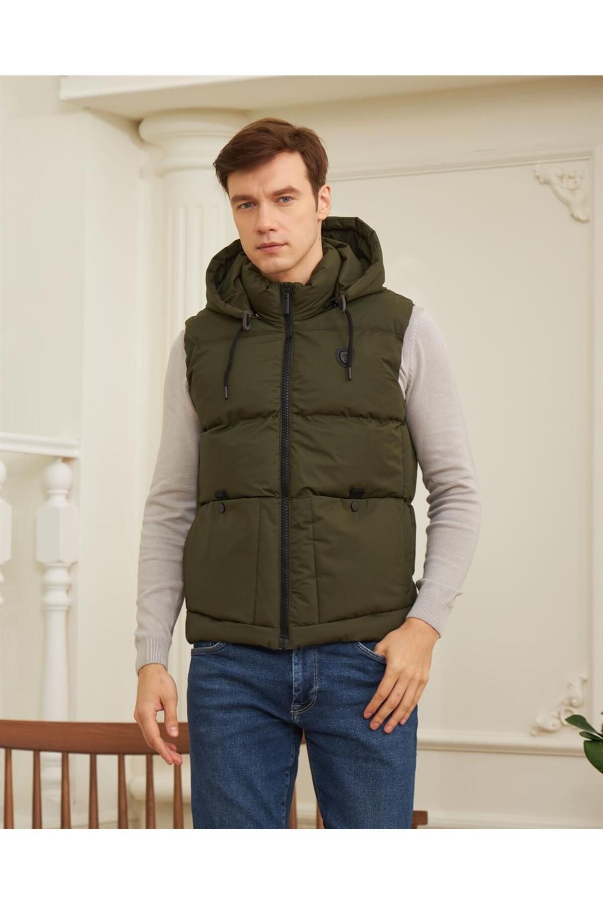Mens olive green puffer vest discount