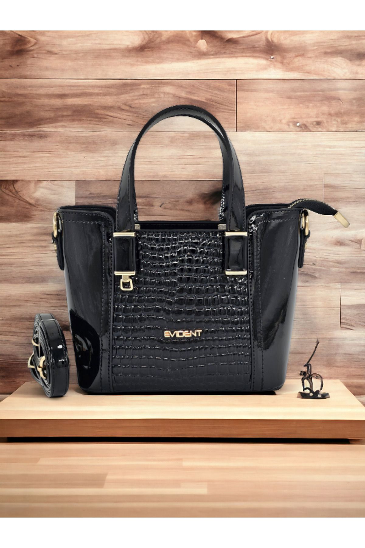 GUESS Virtual Mini Black Patent Cross-Body Bag