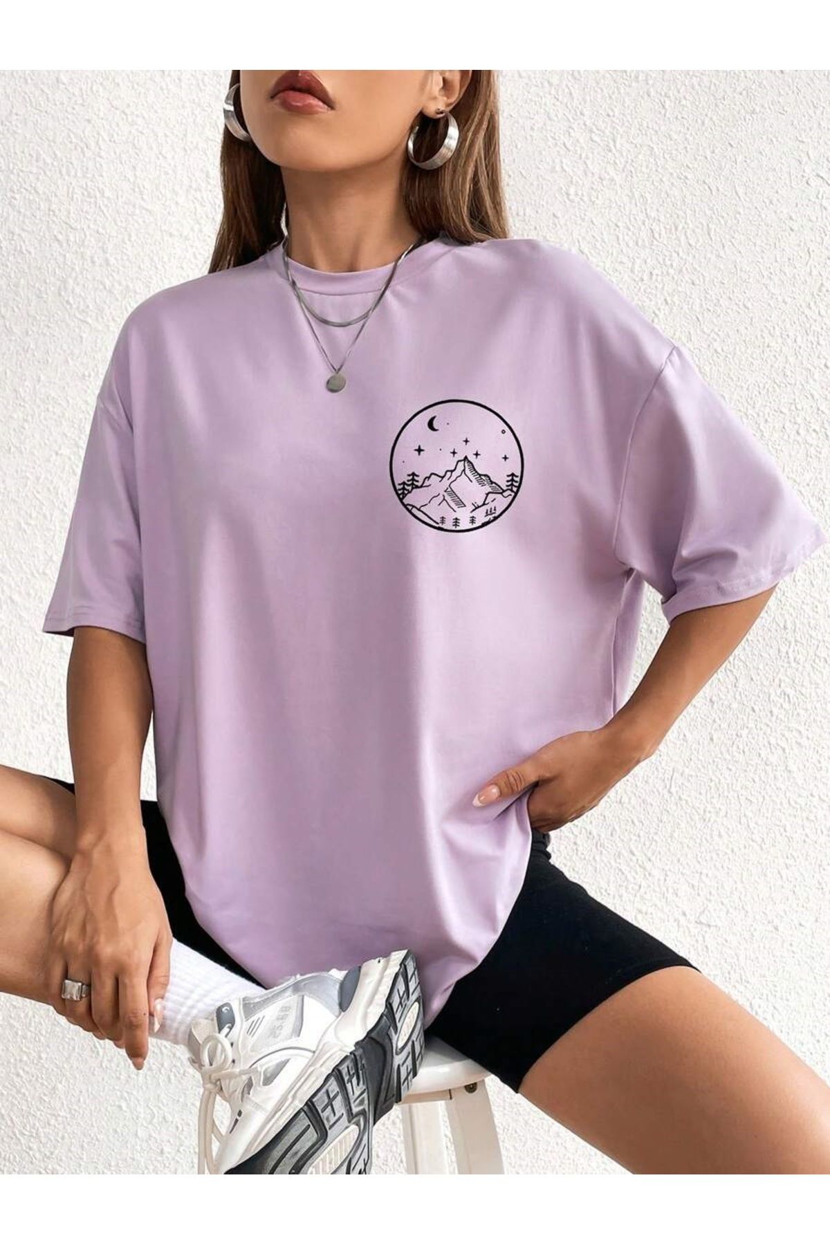 MOONBULL-Női Oversize Moon Sun World Vissza Nyomott póló 5