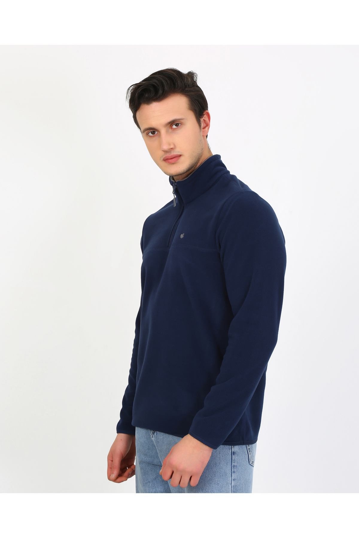 Regular Fit Erkek Polar – Fermuarlı Yaka, Tüylenme Yapmayan, Kışlık — سرمه‌ای 6001 — تصویر 2 از 6