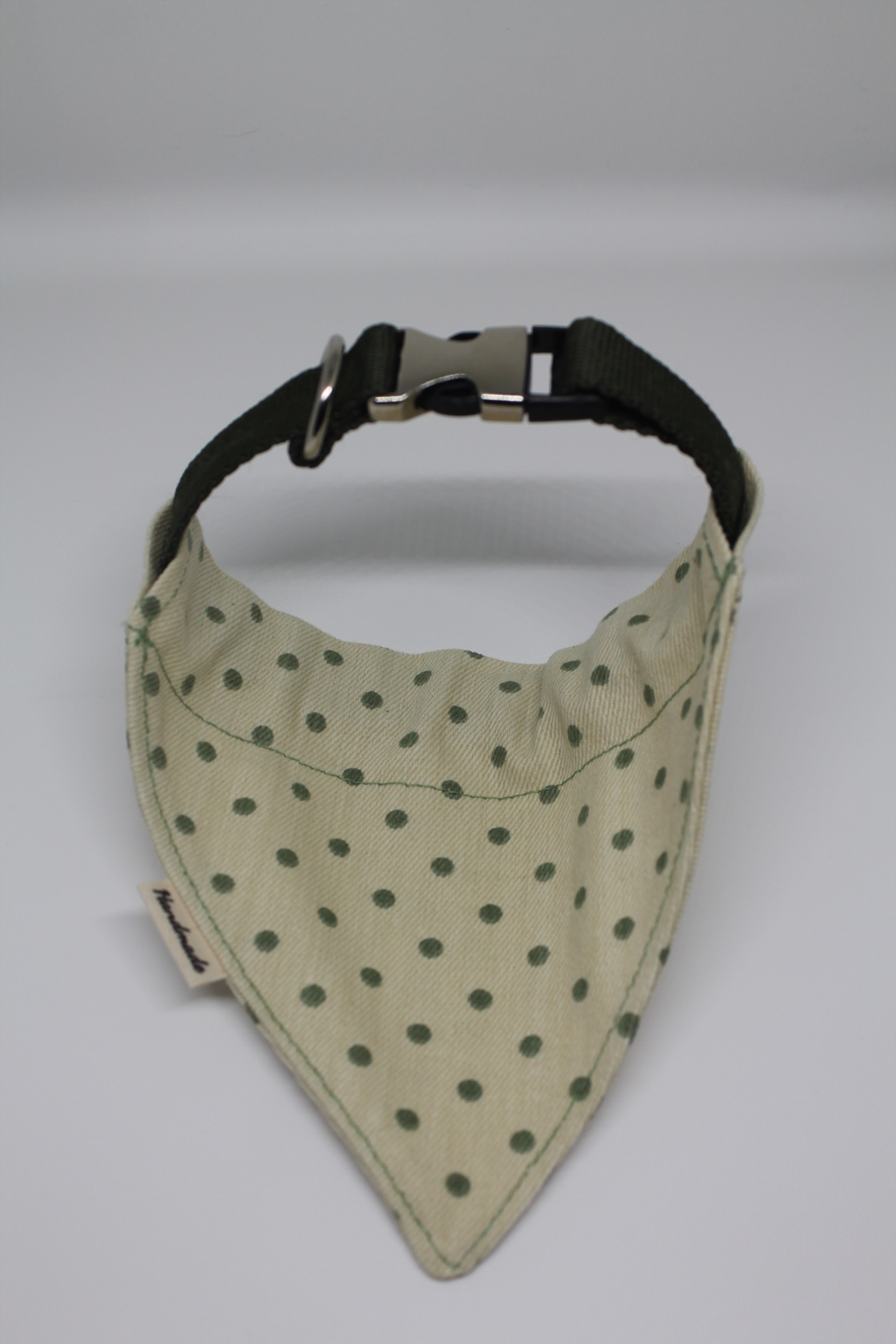 Ayarlanabilir ve Değiştirilebilir Evcil Hayvan Köpek Tasma ve Fular Yıldız Yeşil Puantiyeli ElYapımı