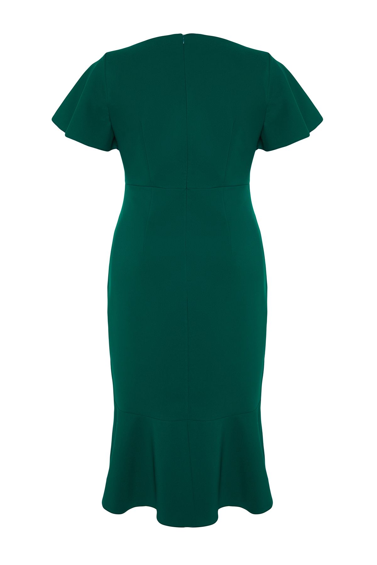 Trendyol Curve-Tmavě zelené šaty Finike Woven Plus Size 9